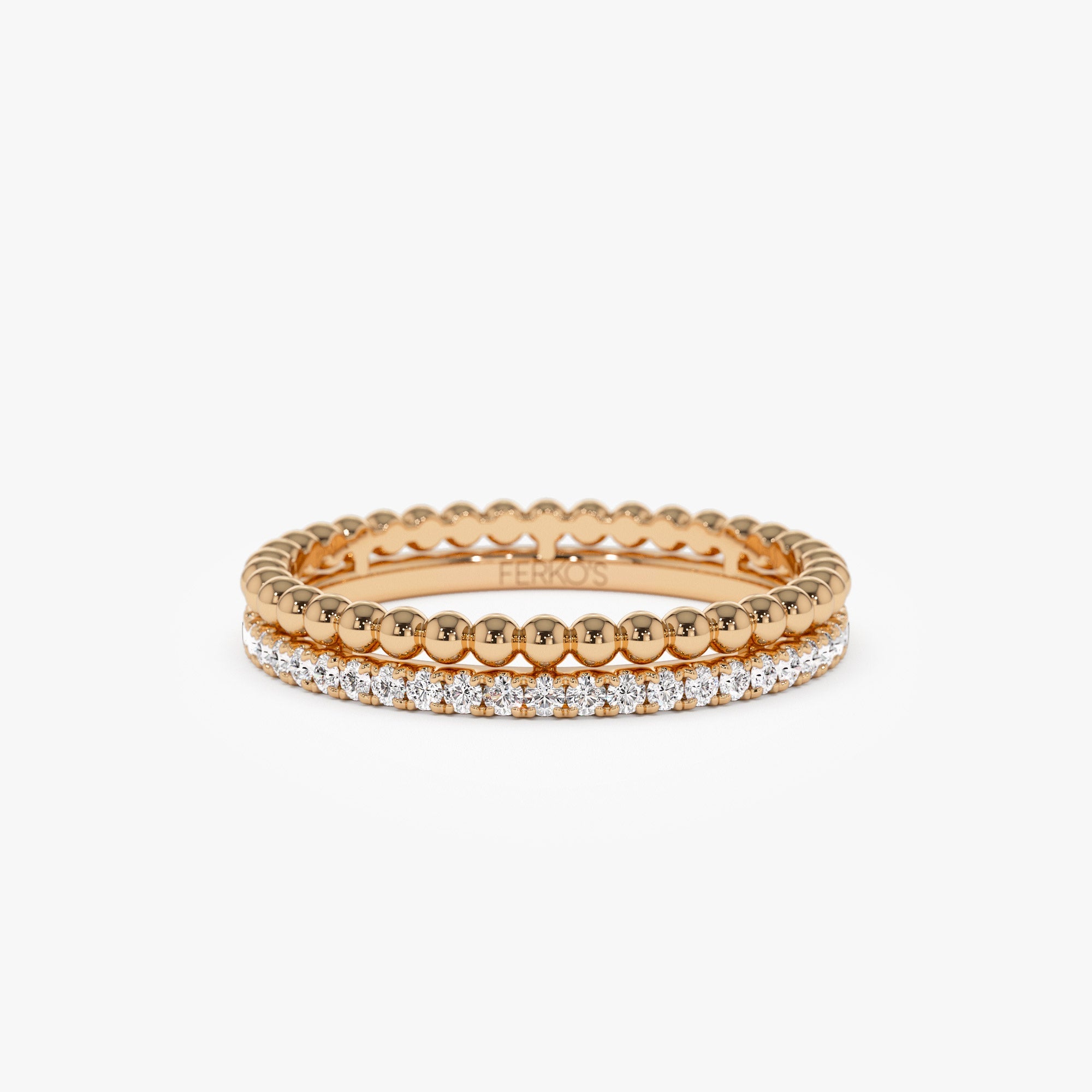 OBFJ1356 - 14K Stacked Beaded Ring with Diamond Ring 5