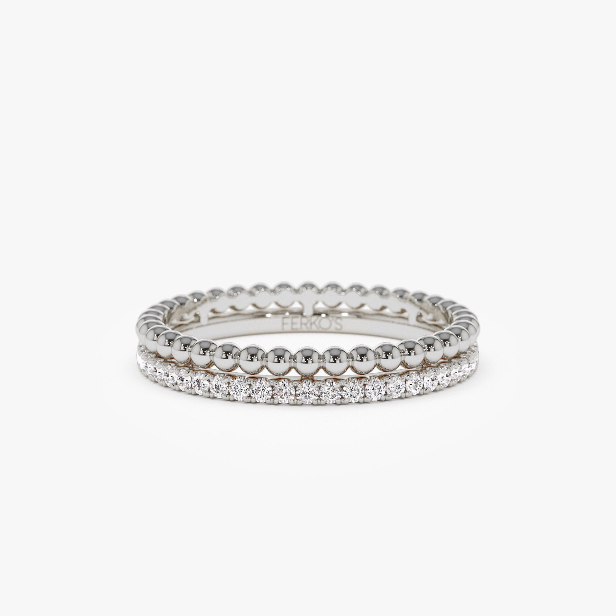 OBFJ1356 - 14K Stacked Beaded Ring with Diamond Ring 6