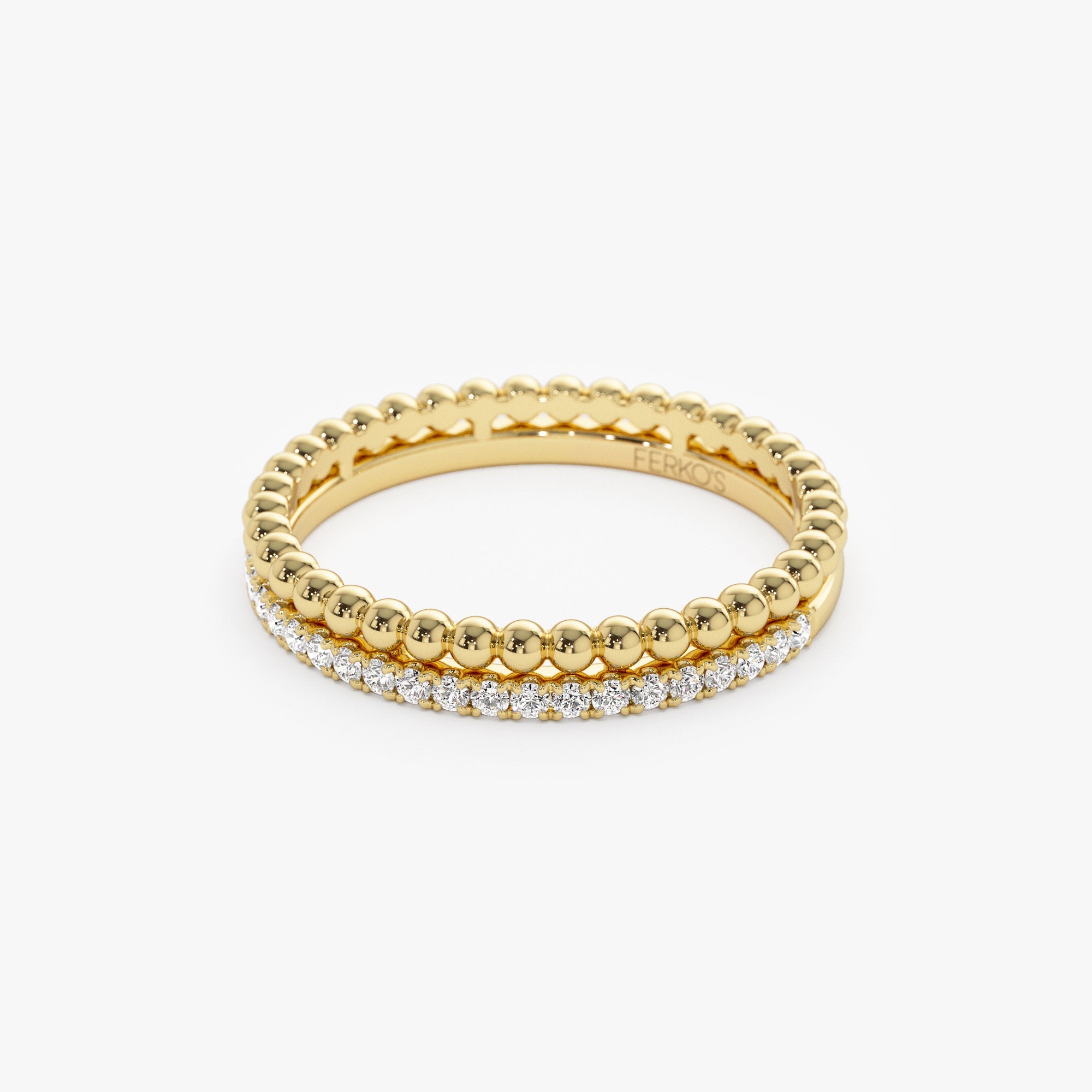 OBFJ1356 - 14K Stacked Beaded Ring with Diamond Ring 7