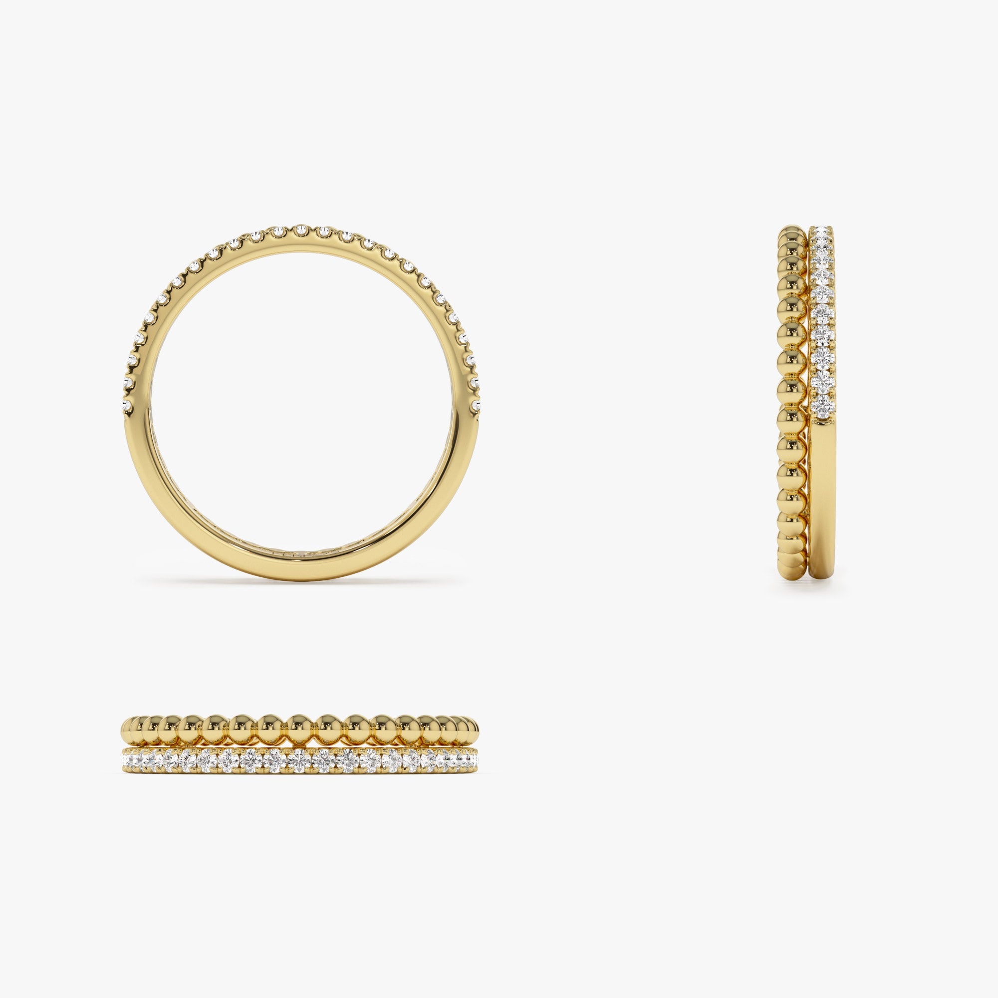 OBFJ1356 - 14K Stacked Beaded Ring with Diamond Ring 8