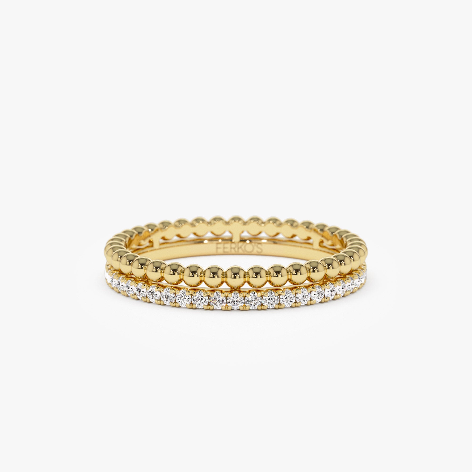 OBFJ1356 - 14K Stacked Beaded Ring with Diamond Ring 1
