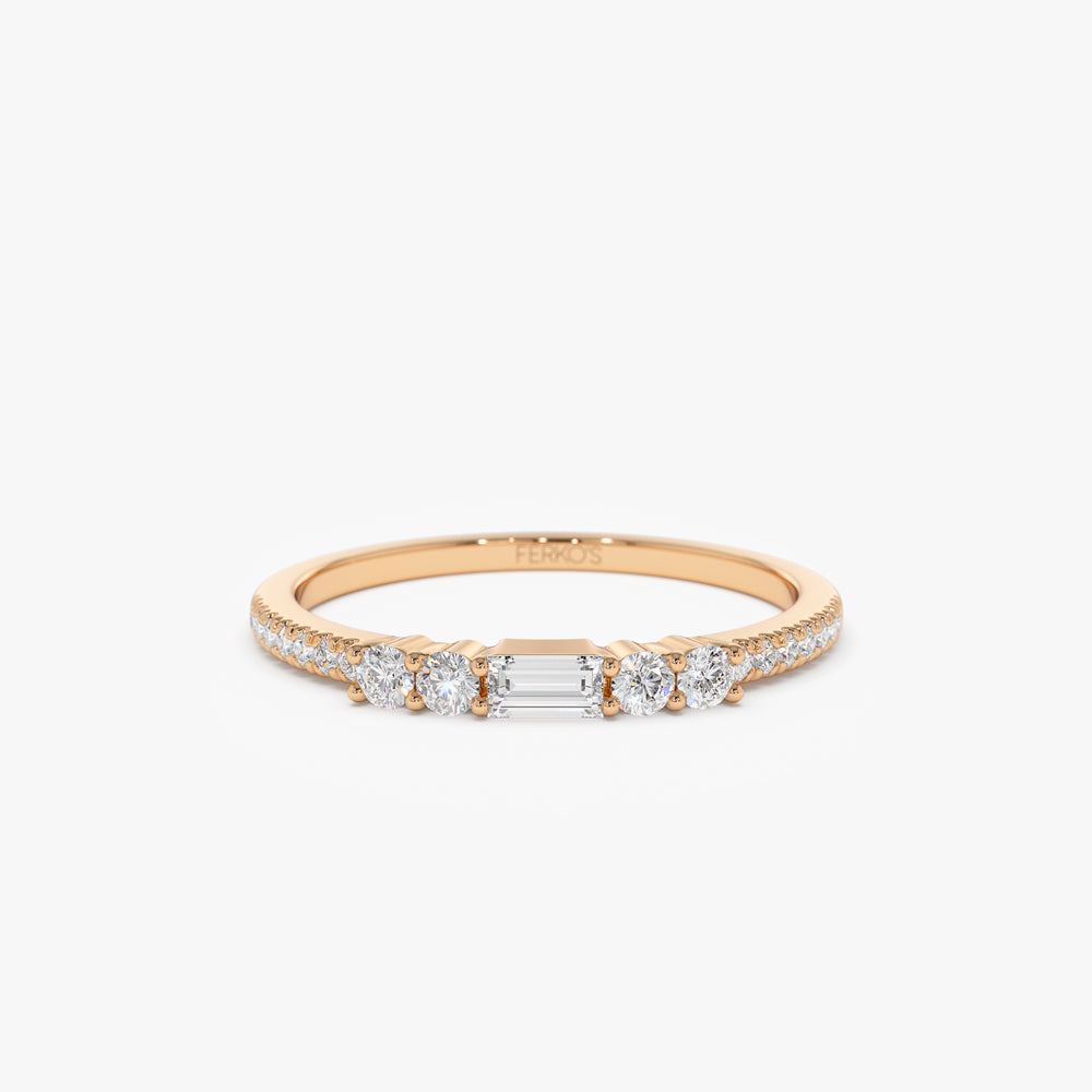 OBFJ0963 - 14k Baguette and Round Diamond Dainty Stackable Ring 8