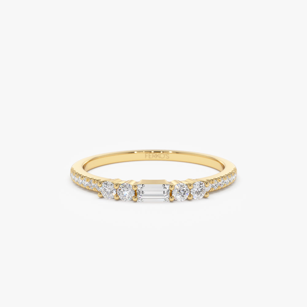 OBFJ0963 - 14k Baguette and Round Diamond Dainty Stackable Ring 1
