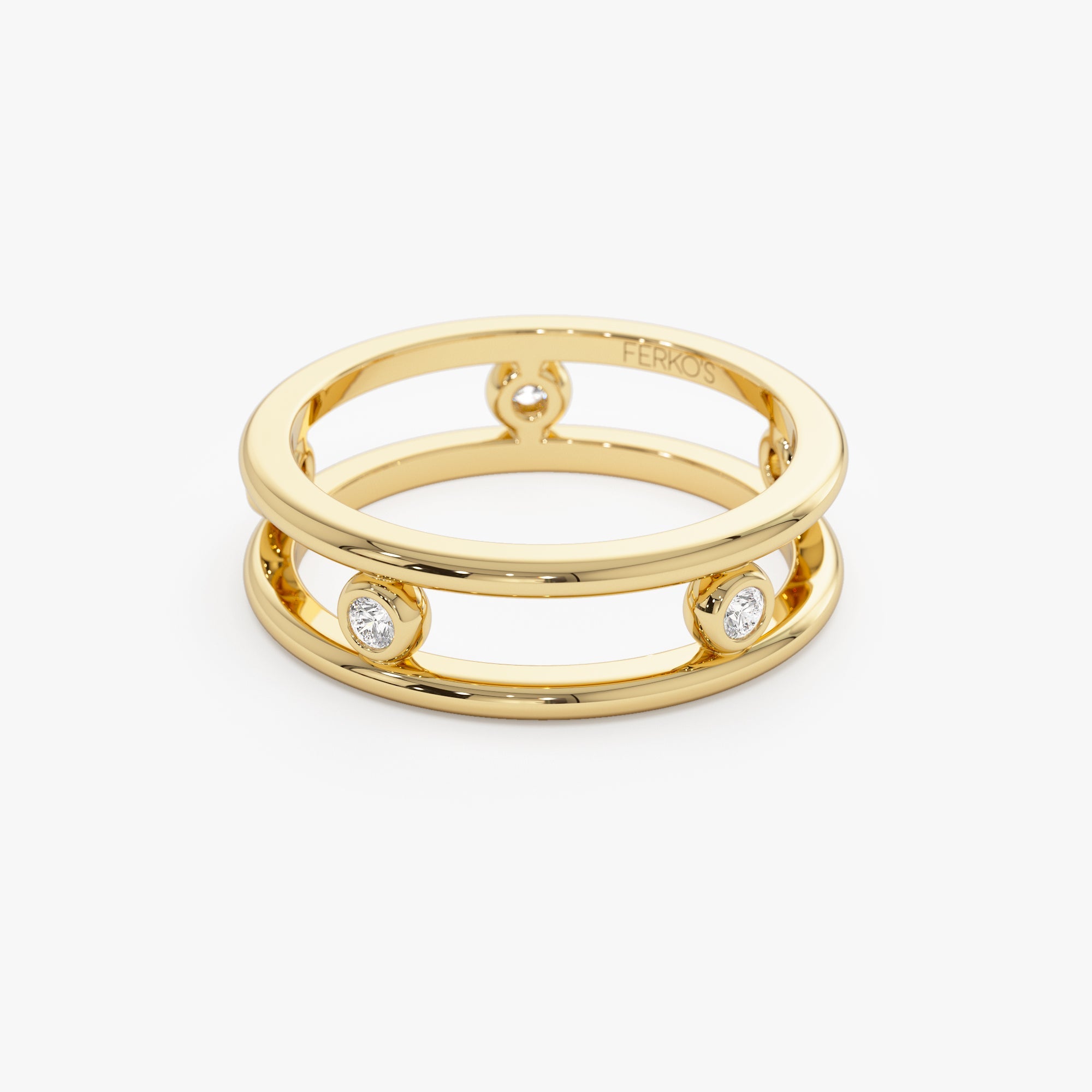 OBFJ1244 - 14k Natural Diamond Bezel Setting Double Band Ring 7