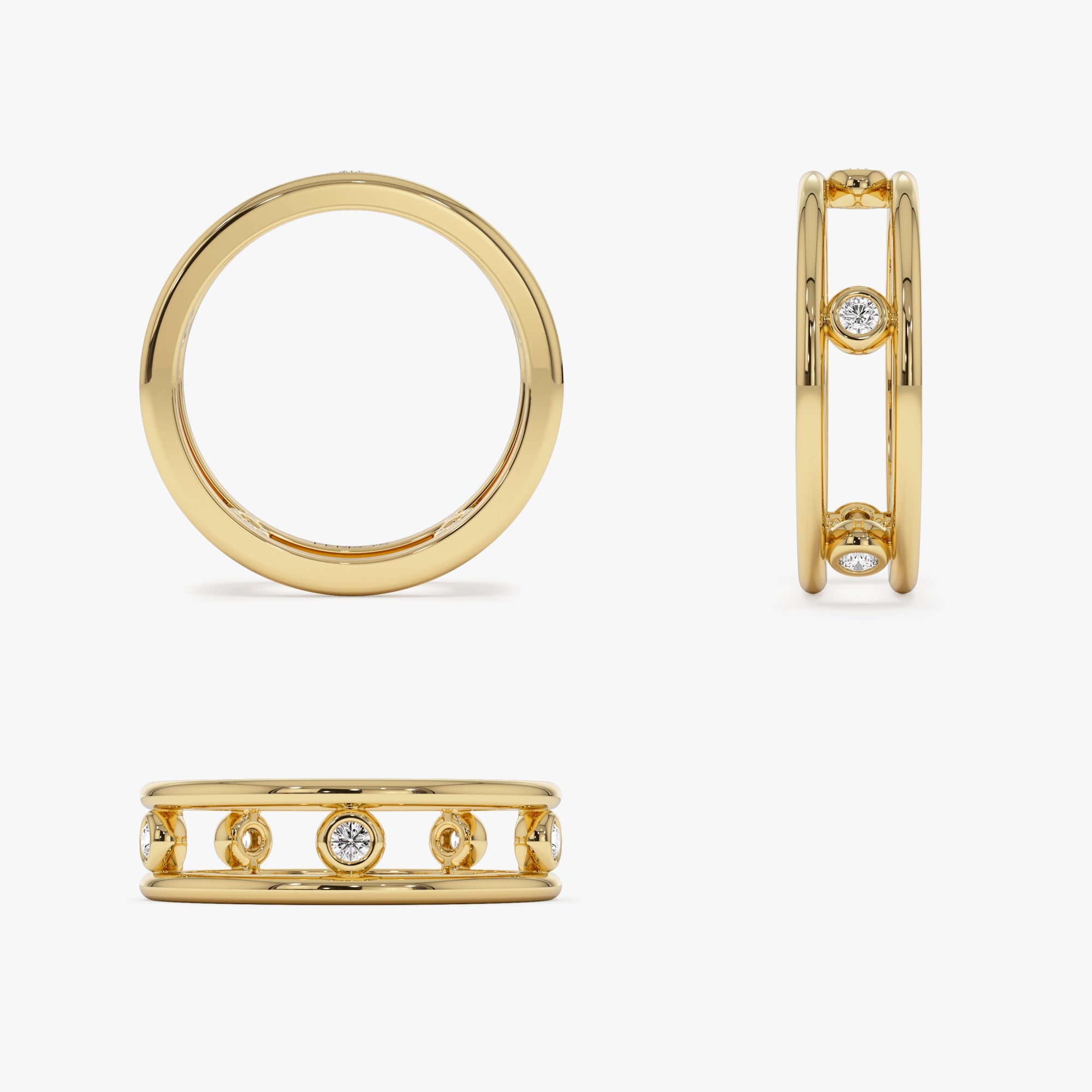 OBFJ1244 - 14k Natural Diamond Bezel Setting Double Band Ring 8