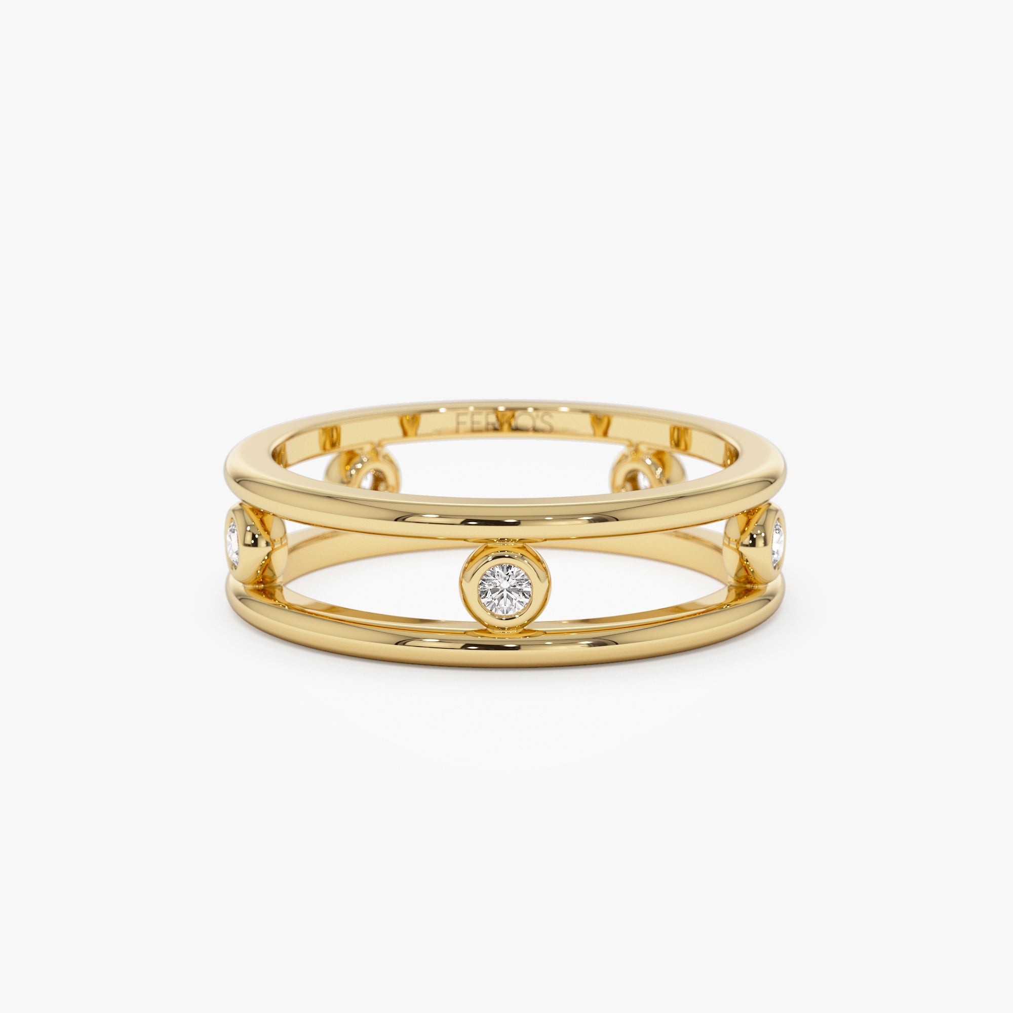 OBFJ1244 - 14k Natural Diamond Bezel Setting Double Band Ring 1
