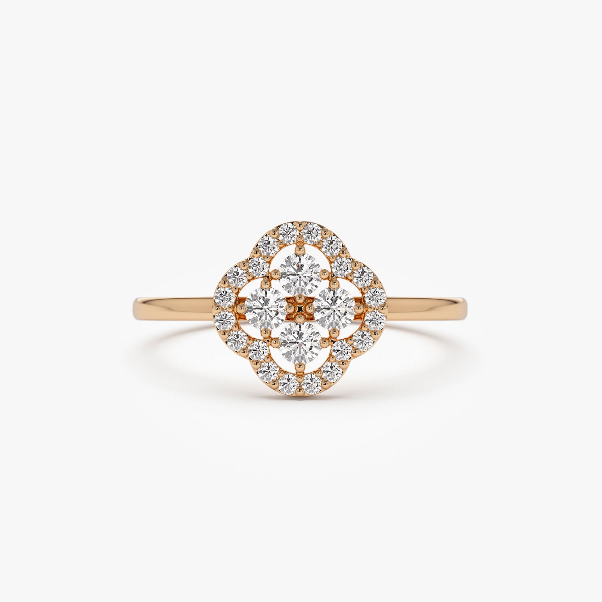 OBFJ1243 - 14k Clover Diamond Cluster Ring 4