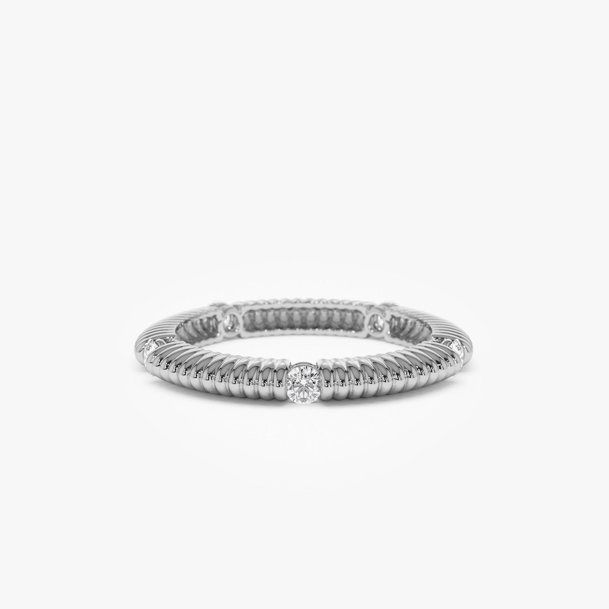 OBFJ1247 - 14k Full Eternity Ribbed Diamond Wedding Ring 5
