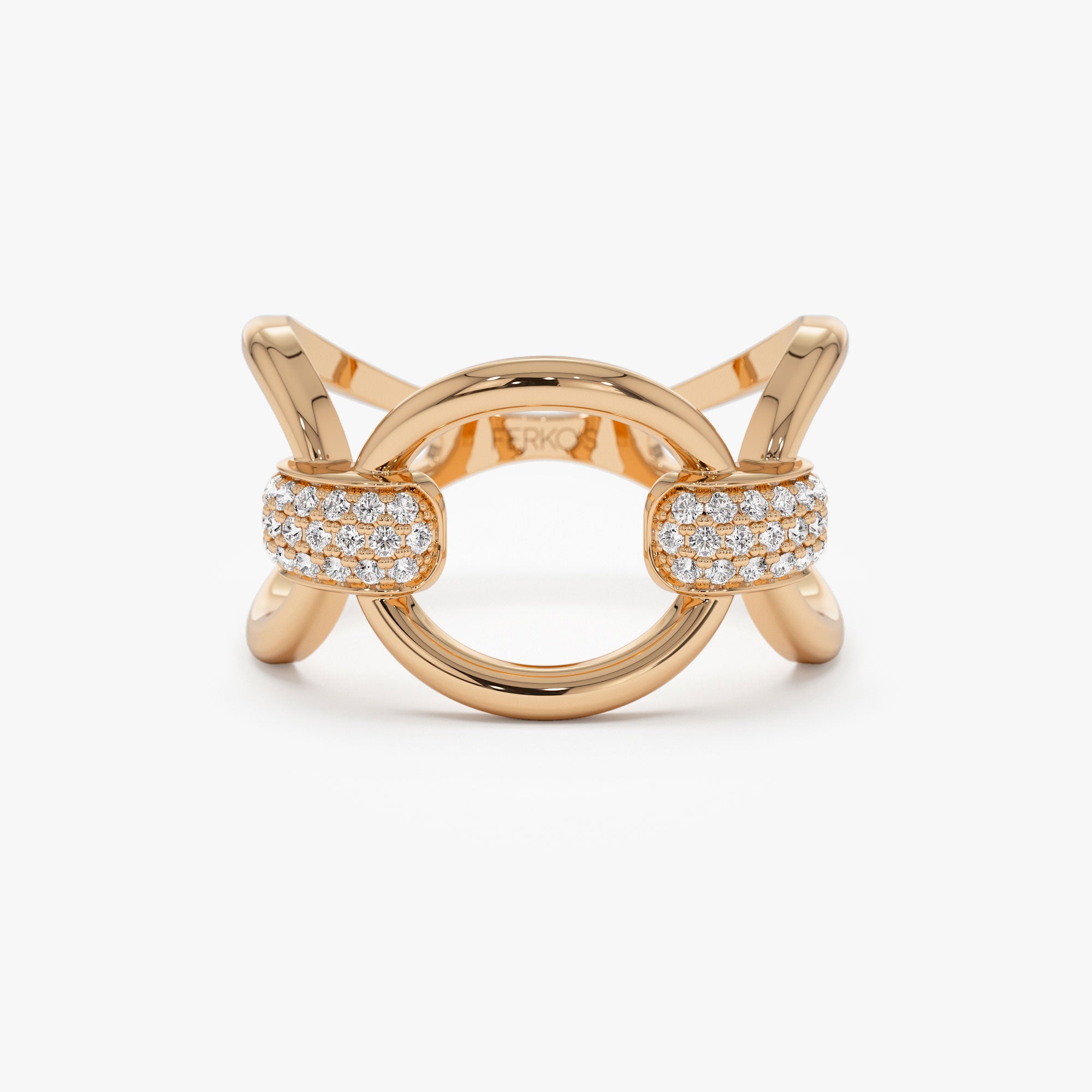 OBFJ1316 - 14k Unique Diamond Horsebit Pave Ring 6
