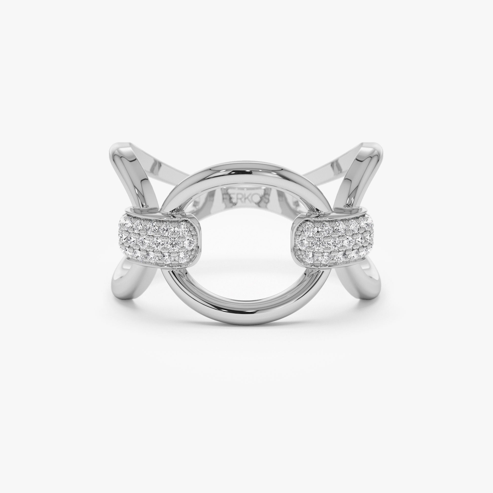 OBFJ1316 - 14k Unique Diamond Horsebit Pave Ring 7