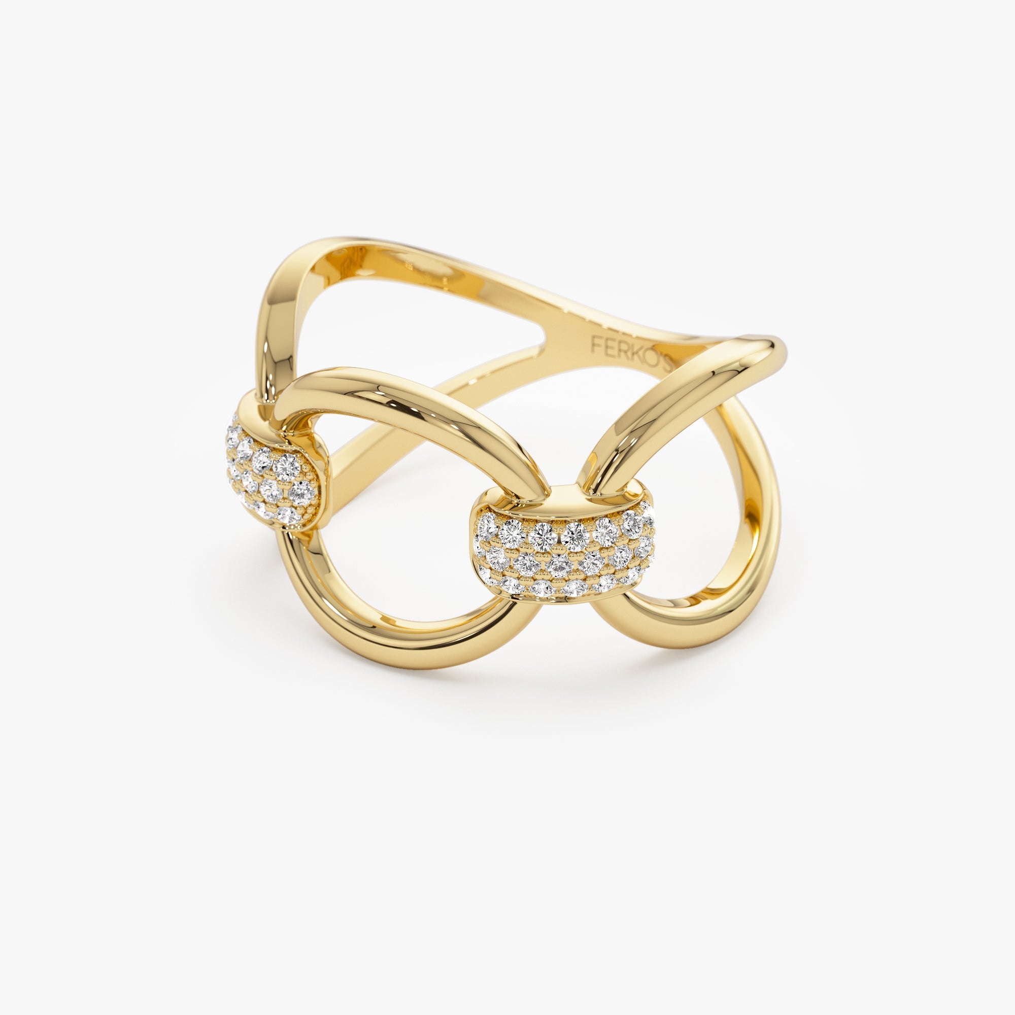 OBFJ1316 - 14k Unique Diamond Horsebit Pave Ring 8