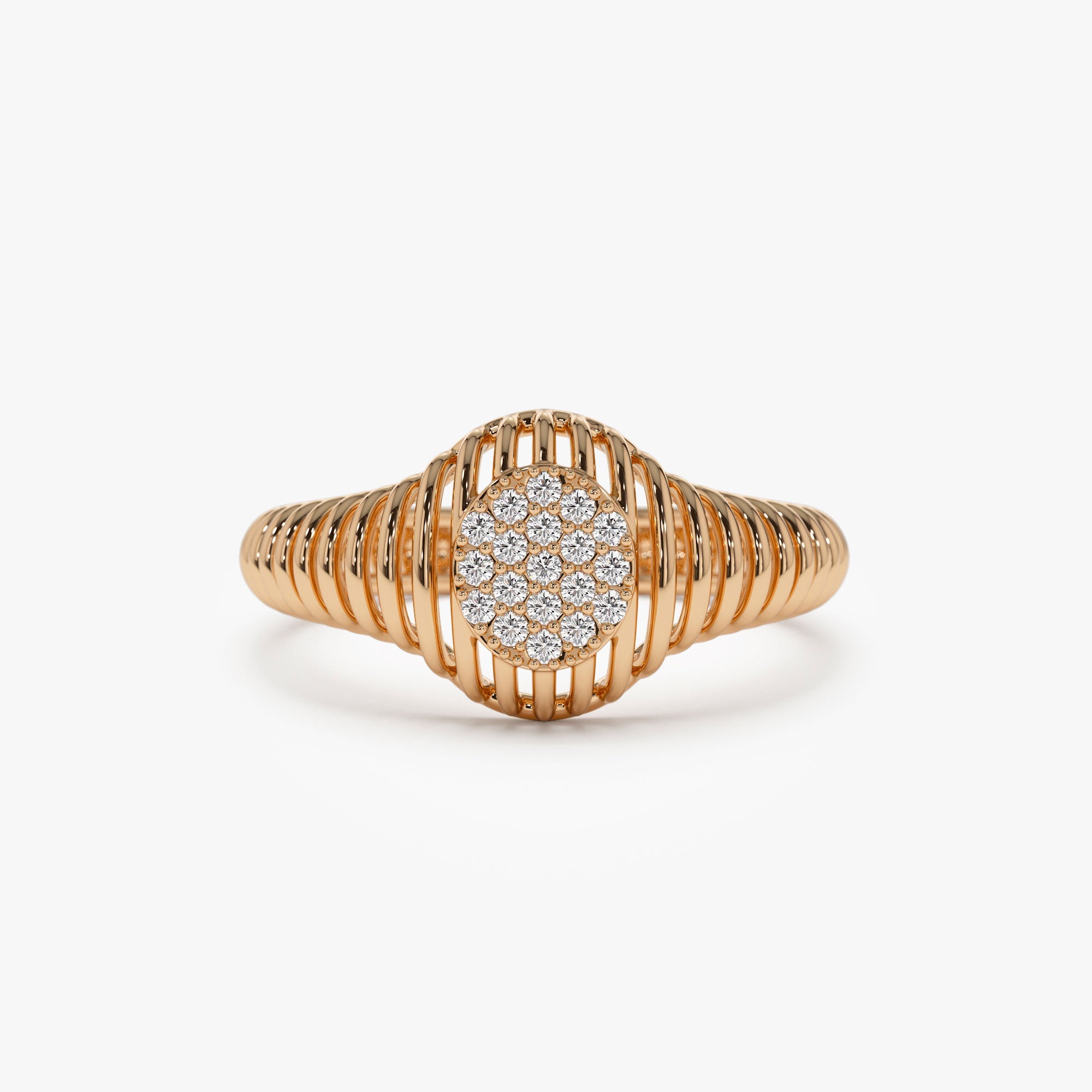 OBFJ1283 - 14k Gold Ribbed Oval Signet Ring 5