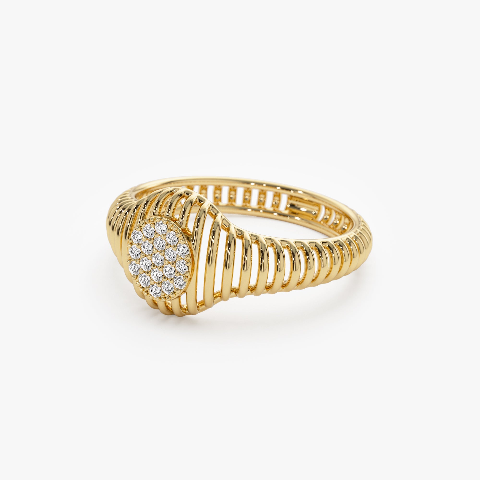 OBFJ1283 - 14k Gold Ribbed Oval Signet Ring 6