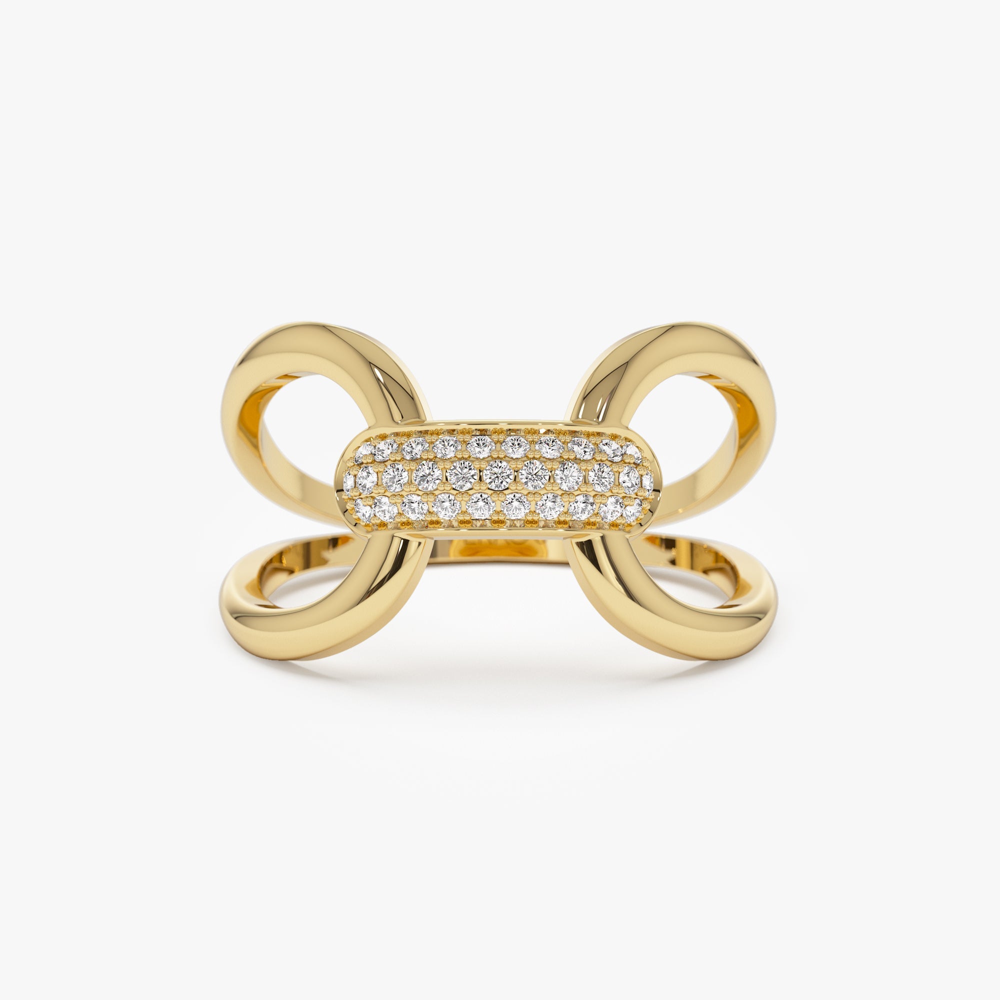 OBFJ1286 - 14K Gold Folded Micro Pave Diamond Ring 1