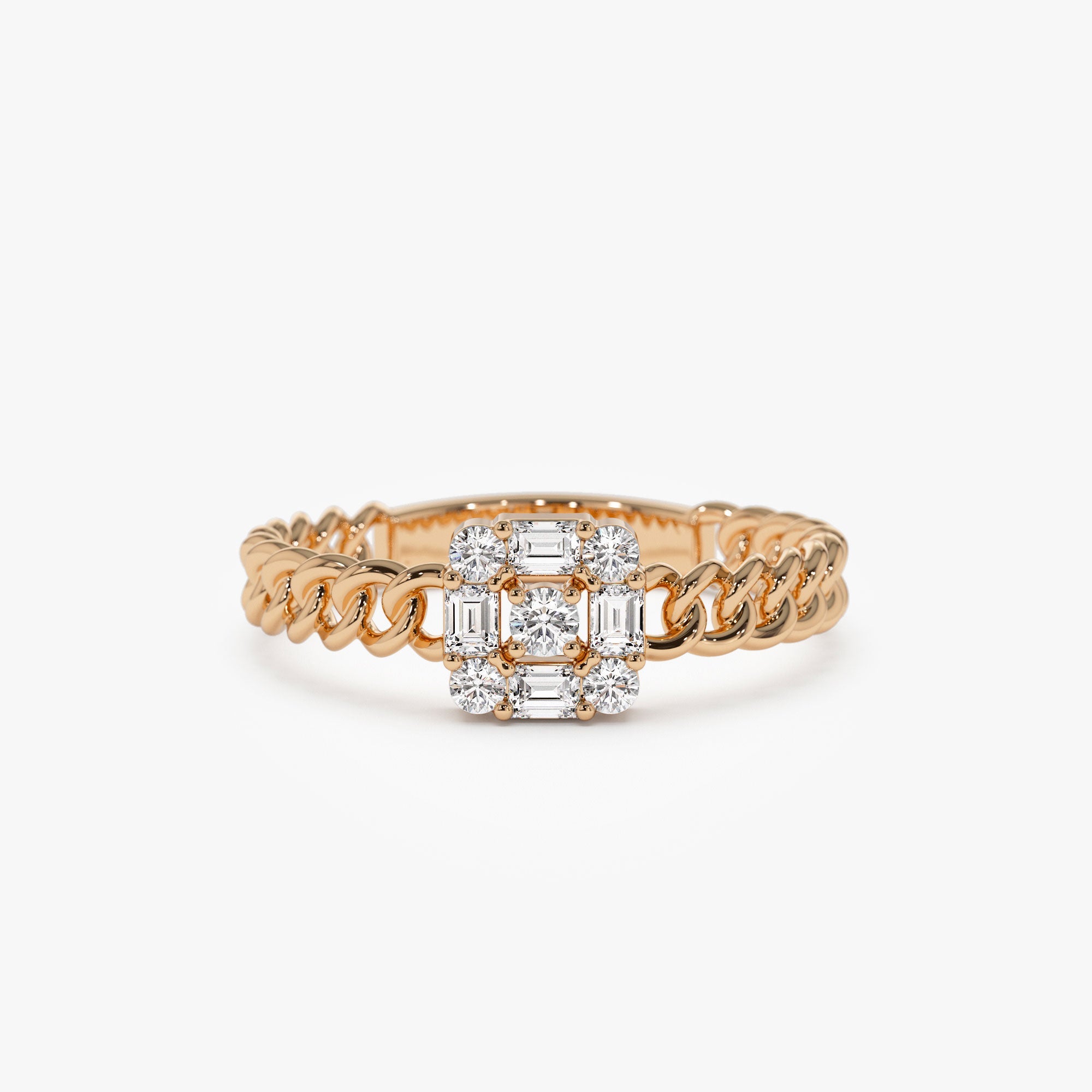 OBFJ1261 - 14k Curb Link Illusion Setting Baguette Diamond Ring 6