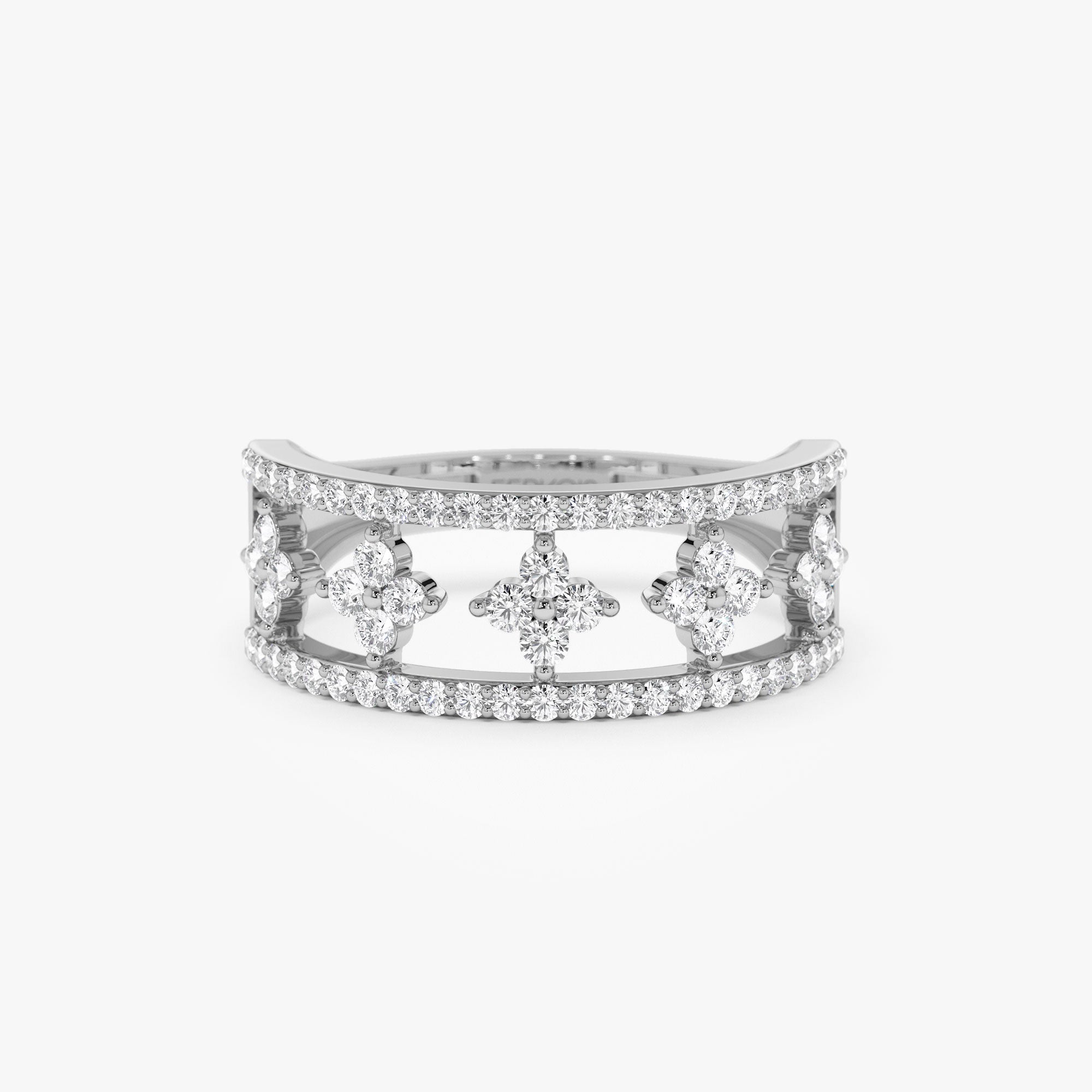 OBFJ1285 - 14k Double Row Pave Diamond Ring w/ Diamond Cluster Accents 9