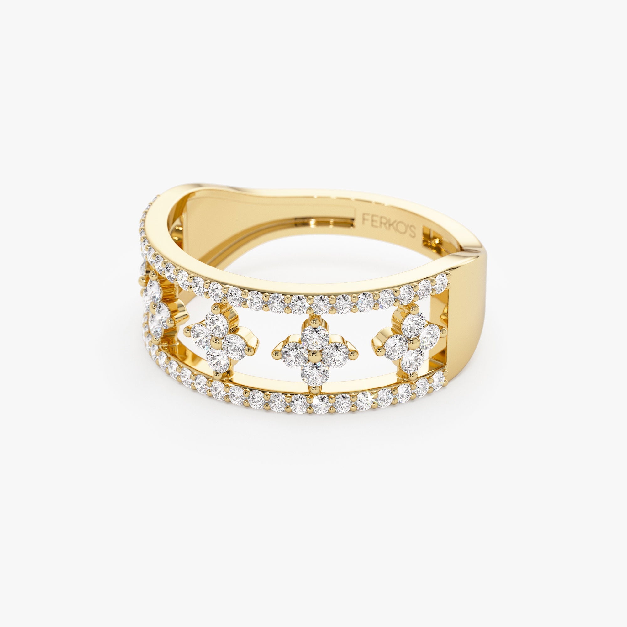 OBFJ1285 - 14k Double Row Pave Diamond Ring w/ Diamond Cluster Accents 10