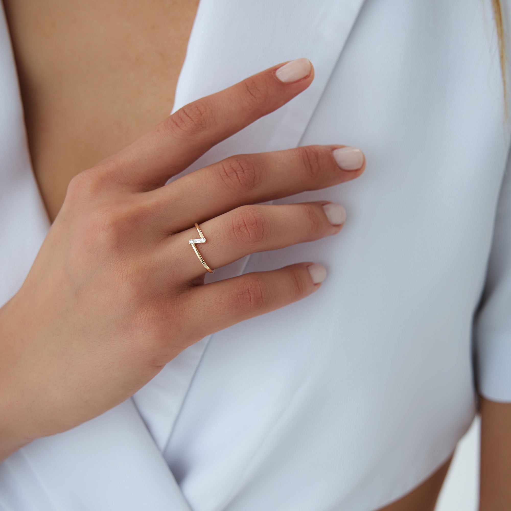 OBFJ1304 - 14k Dainty Diagonal Baguette Diamond Ring 2