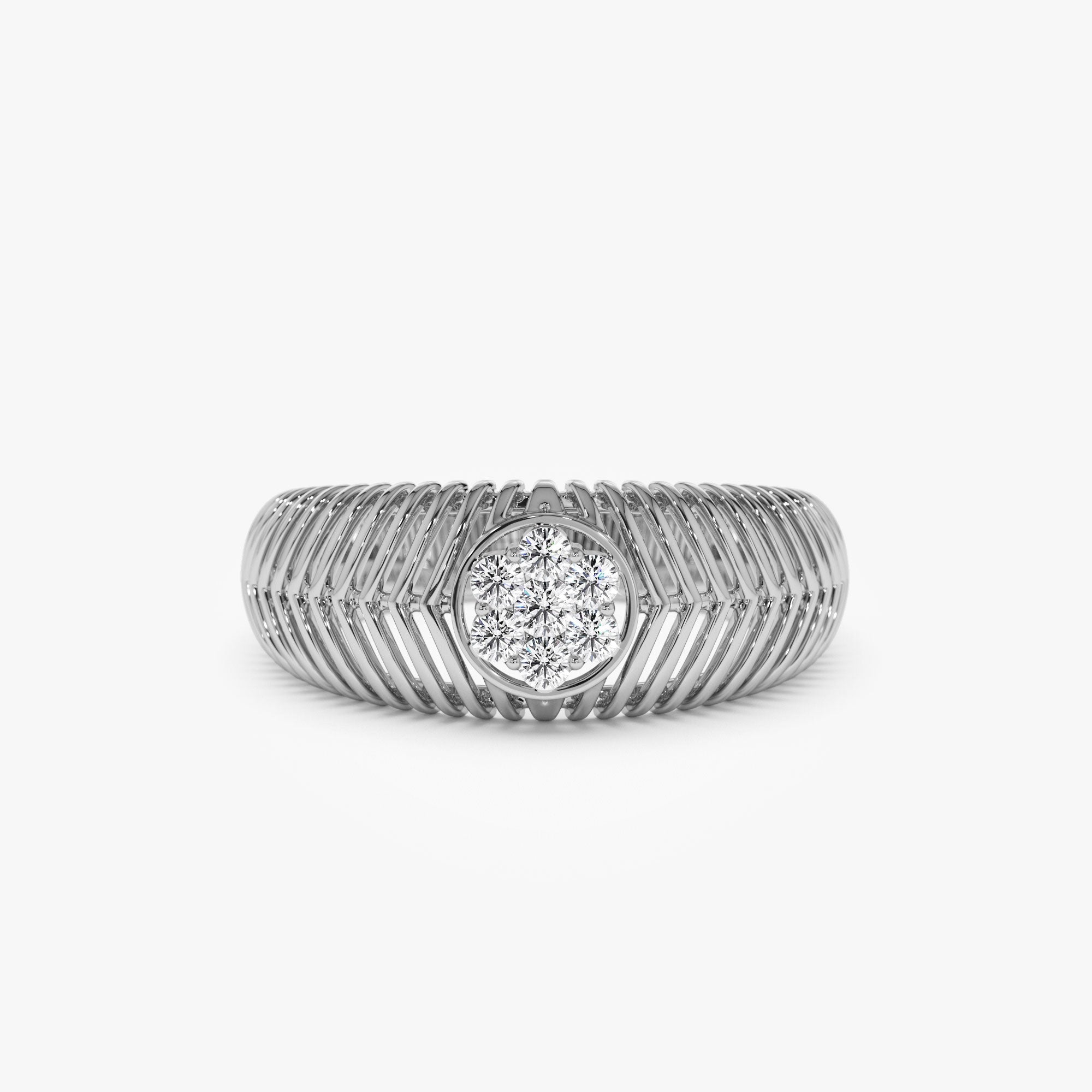 OBFJ1198 - 14k Unique Ribbed Illusion Setting Diamond Ring 6