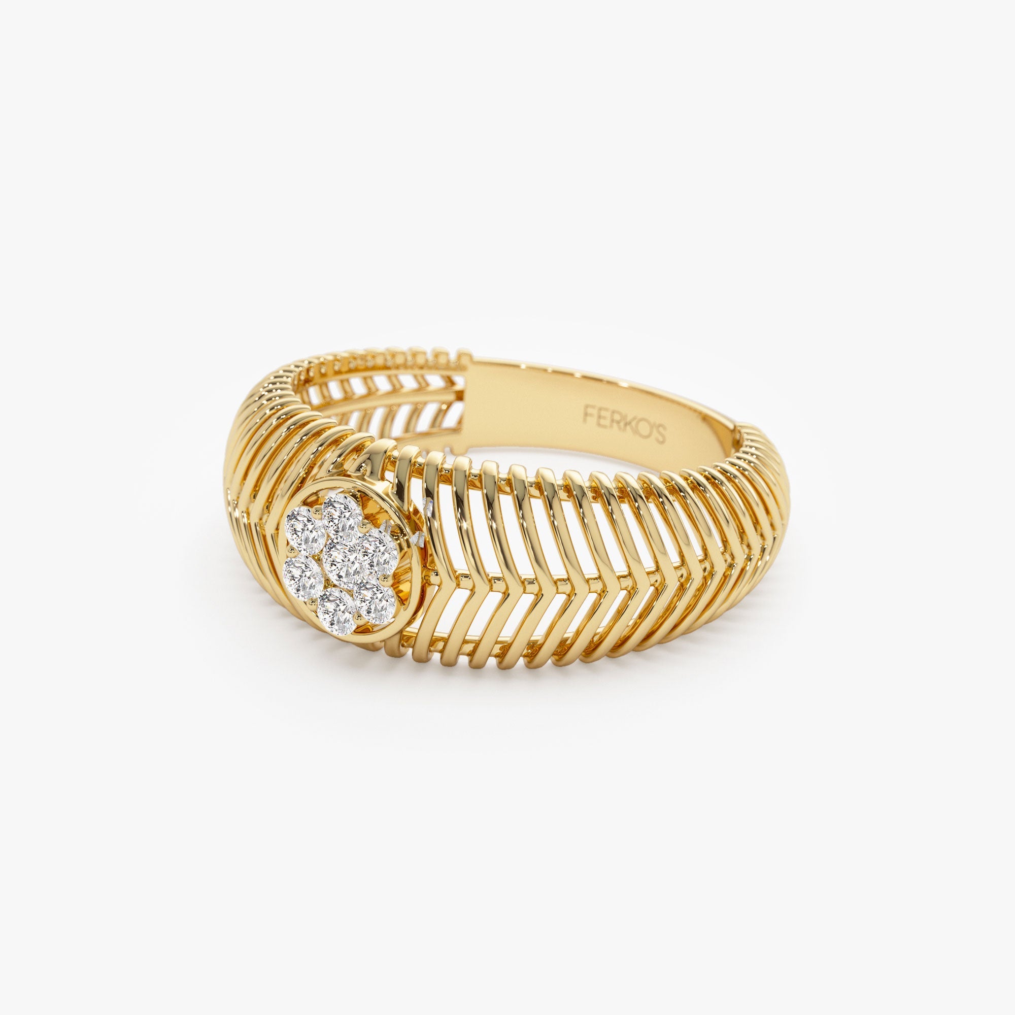 OBFJ1198 - 14k Unique Ribbed Illusion Setting Diamond Ring 7