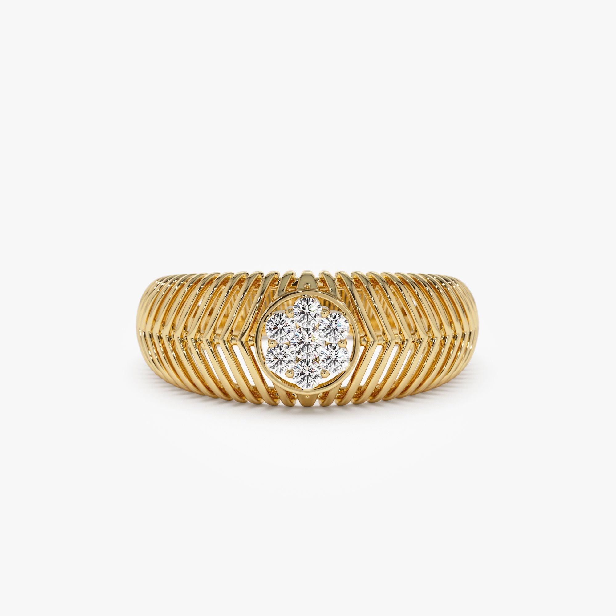 OBFJ1198 - 14k Unique Ribbed Illusion Setting Diamond Ring 1
