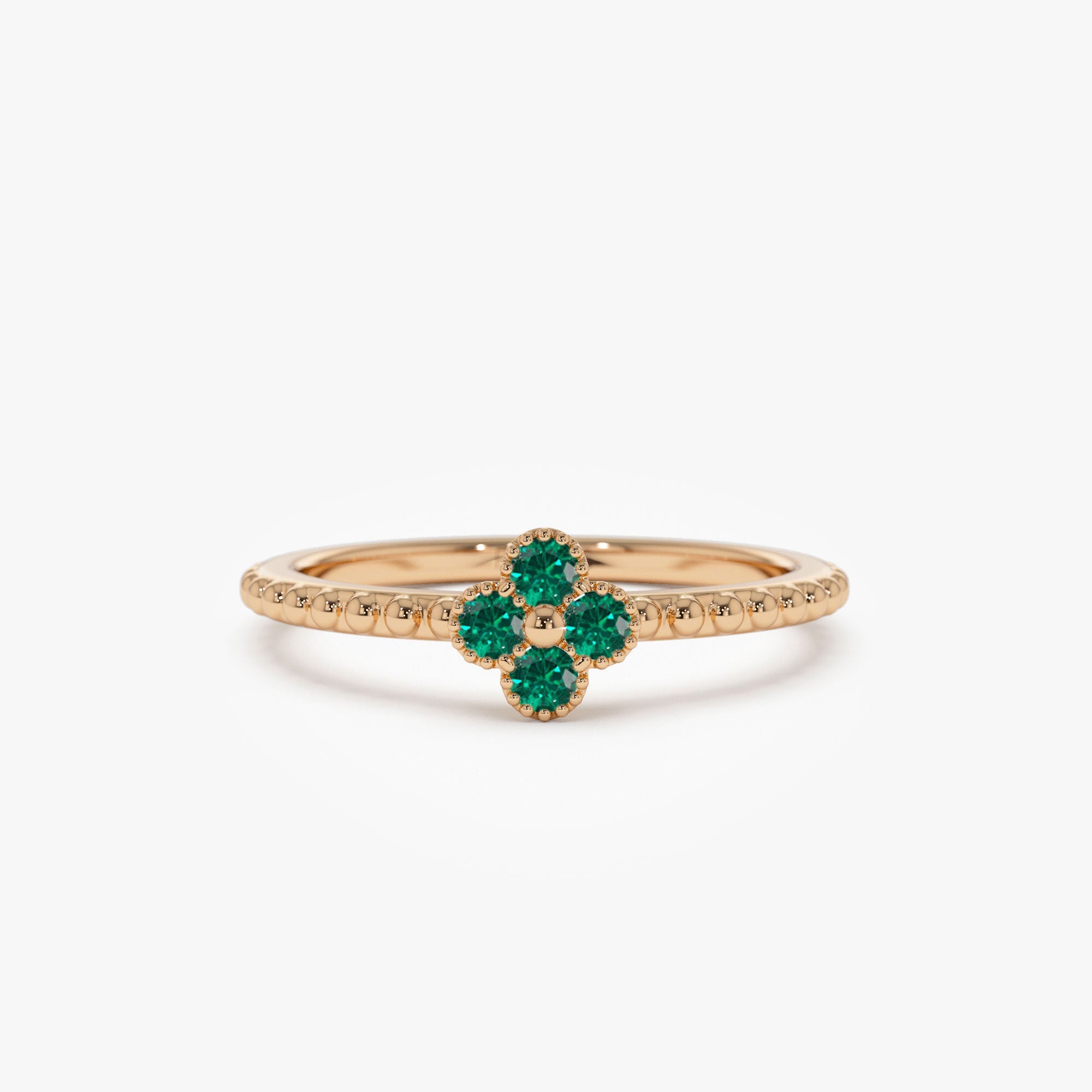 OBFJ1328 - 14k Emerald Clover Ring 6