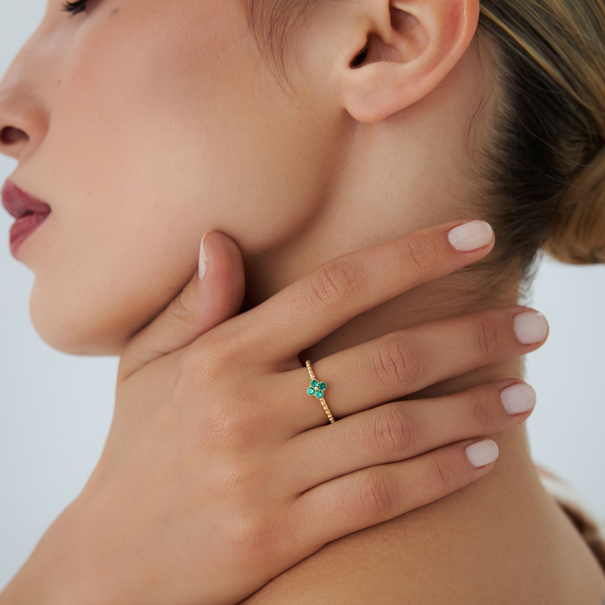 OBFJ1328 - 14k Emerald Clover Ring 3