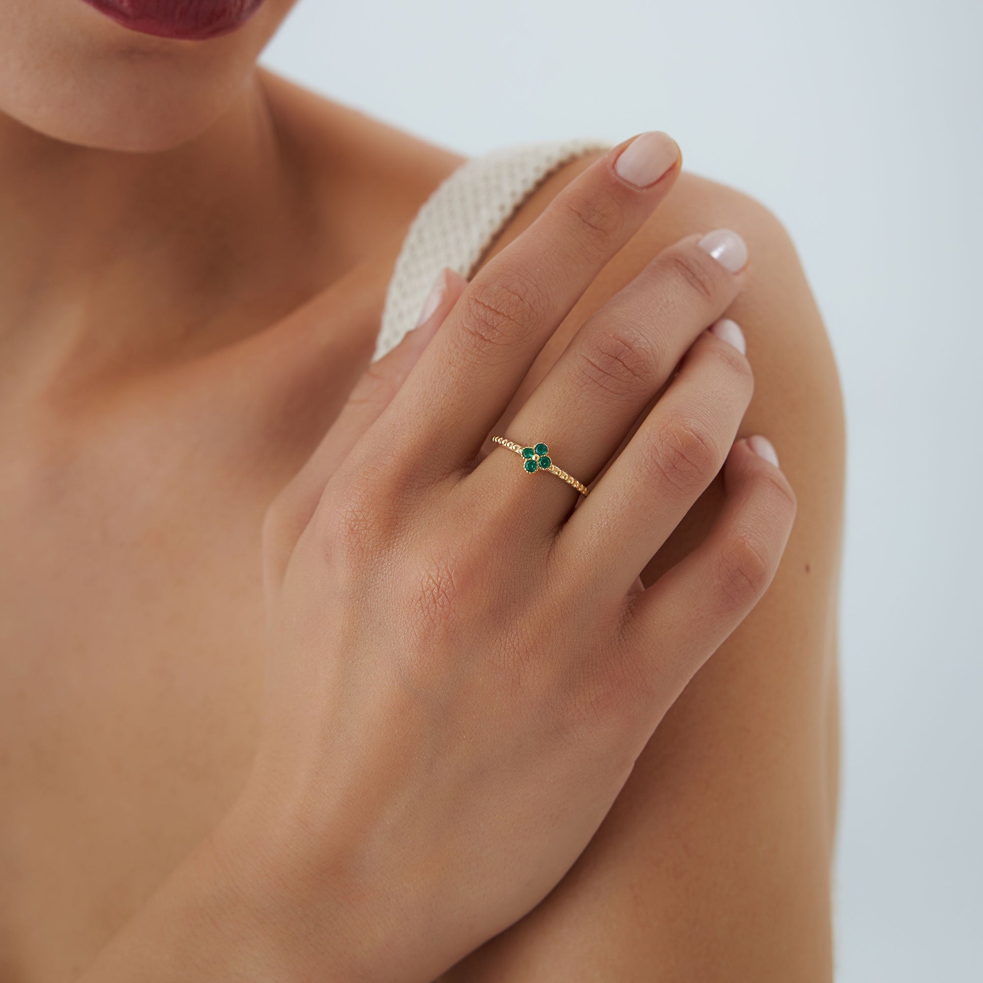 OBFJ1328 - 14k Emerald Clover Ring 4