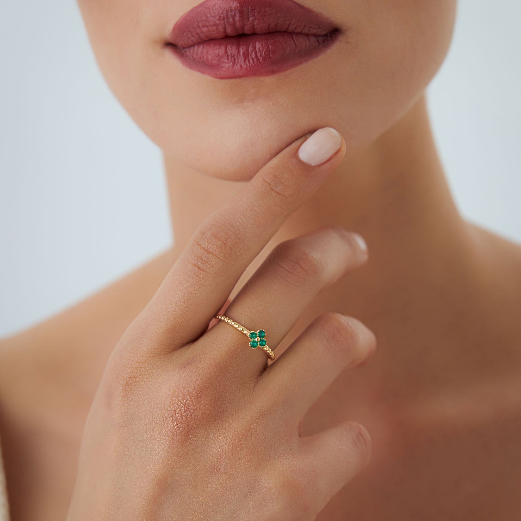 OBFJ1328 - 14k Emerald Clover Ring 2