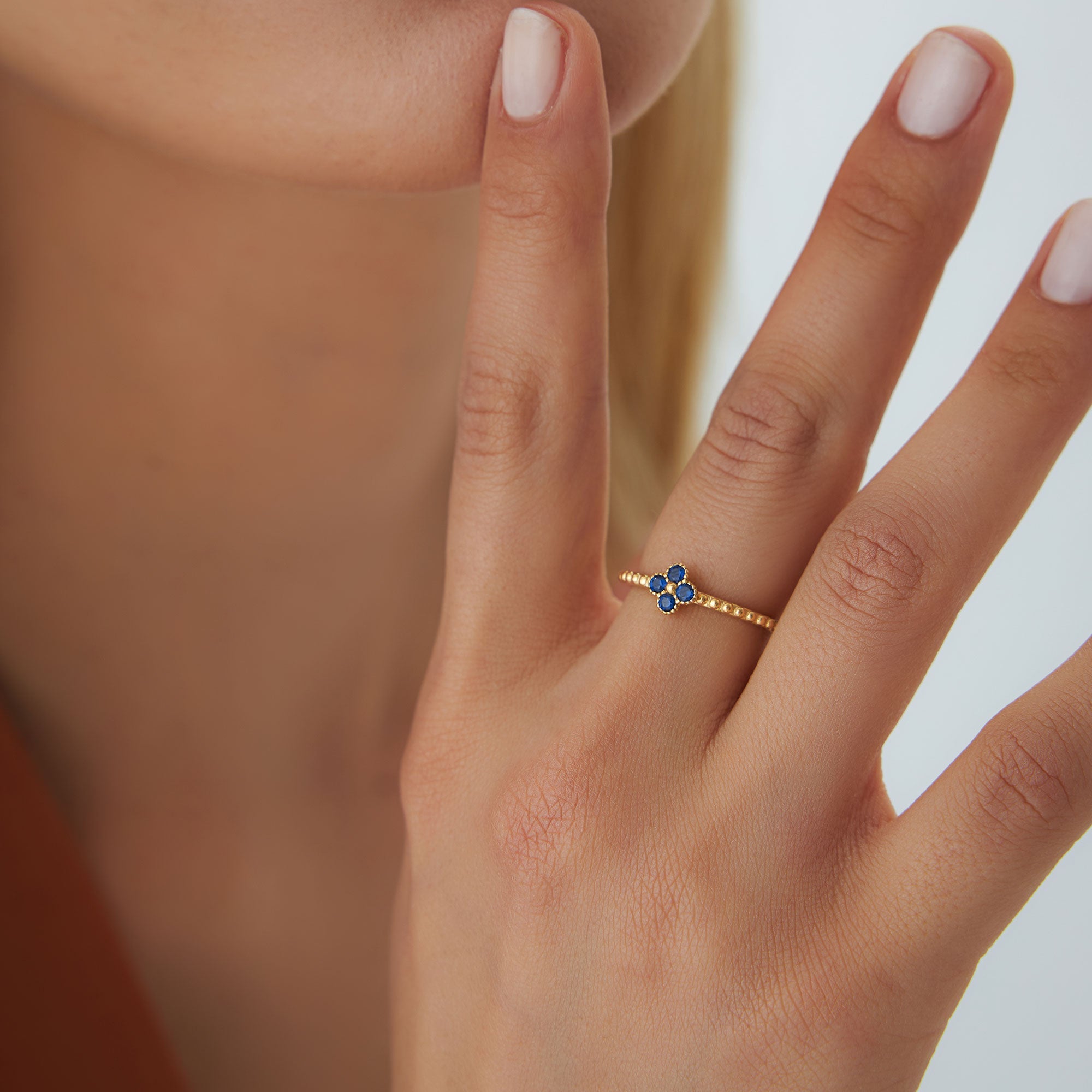 OBFJ1326 - 14k Sapphire Clover Ring 2