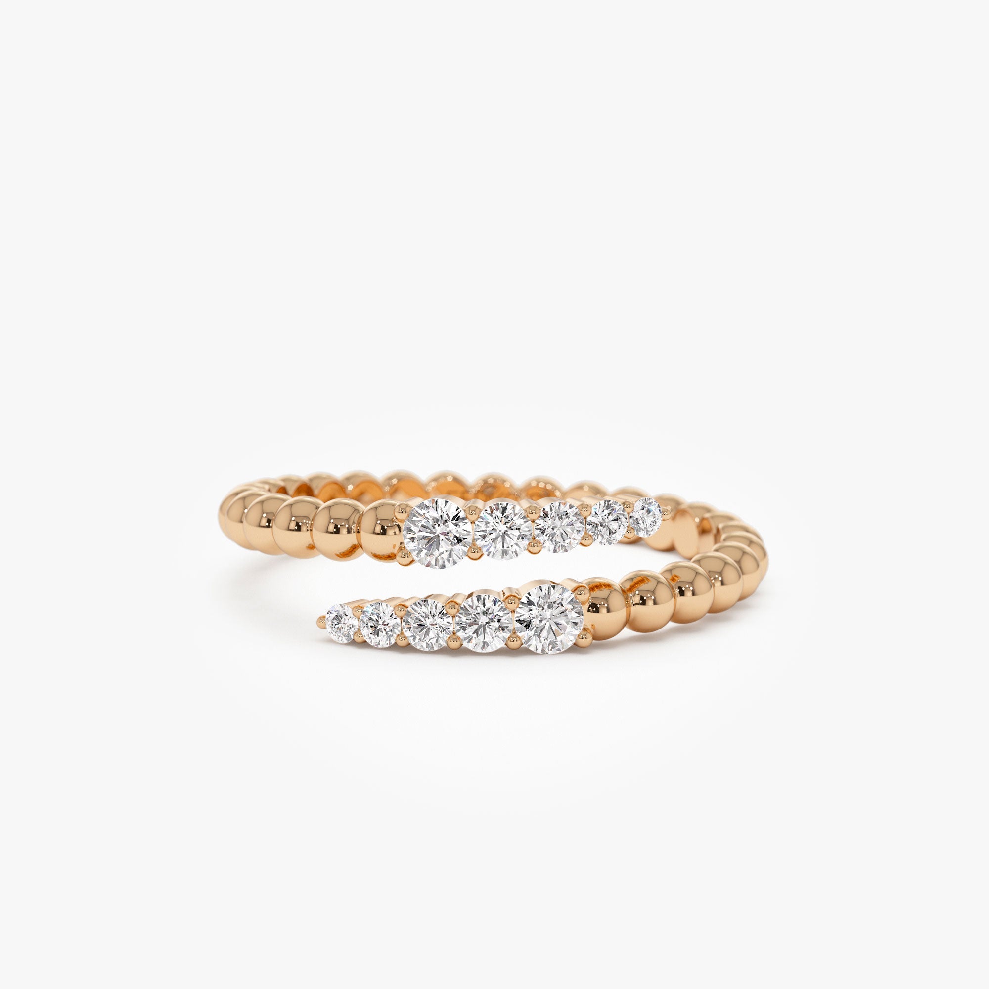 OBFJ1232 - 14k Beaded Diamond Cross Over Ring 4