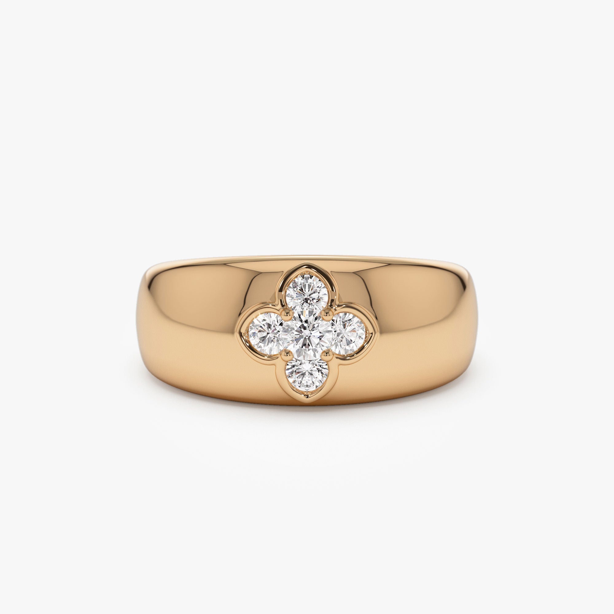 OBFJ1251 - 14k Chunky Diamond Clover Ring 6