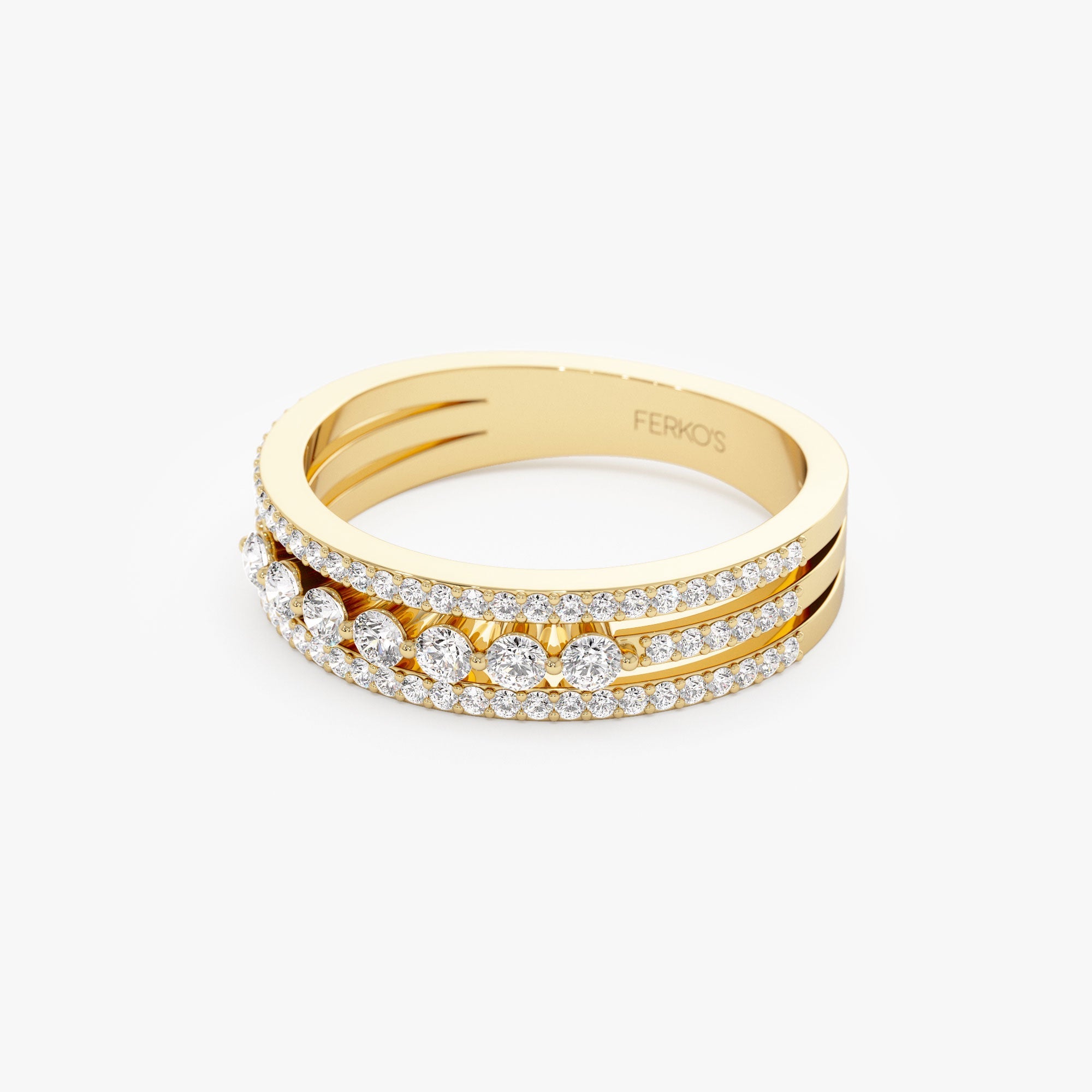 OBFJ1197 - 14k Triple Row Diamond Stacking Wedding Ring 9