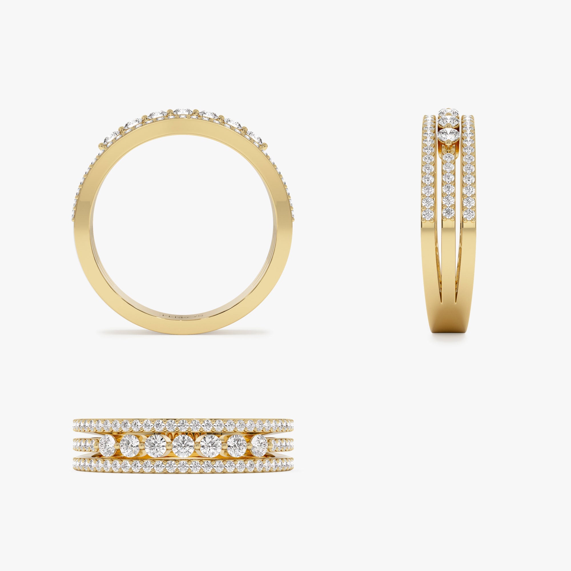 OBFJ1197 - 14k Triple Row Diamond Stacking Wedding Ring 10