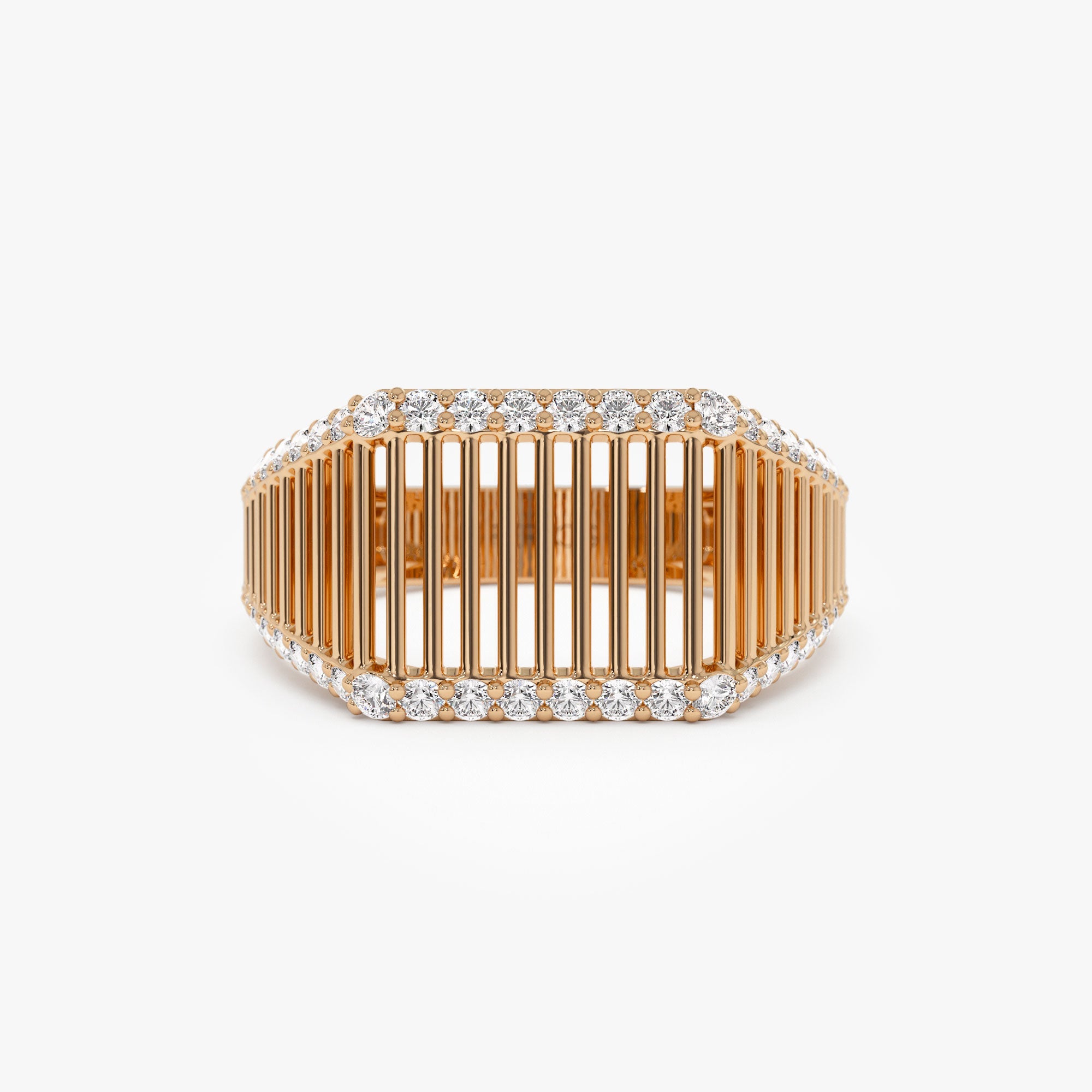 OBFJ1325 - 14k Ribbed Unique Design Diamond Signet Ring 7