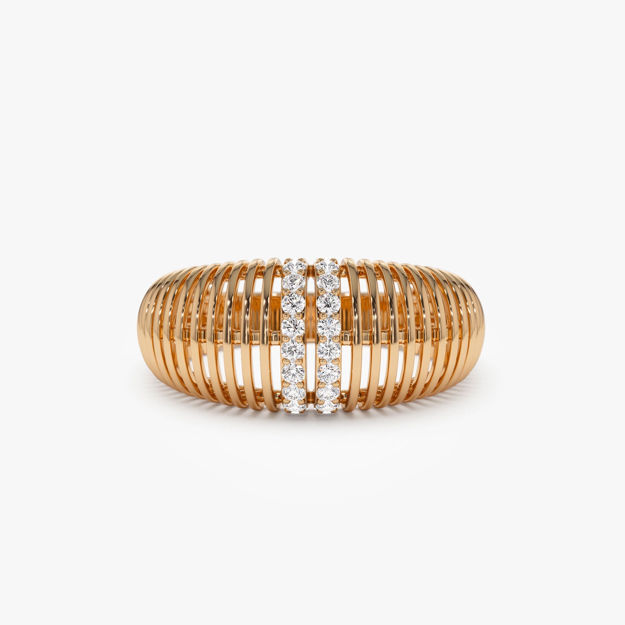 OBFJ1160 - 14K Diamond-Encrusted Ribbed Dome Statement Ring 9