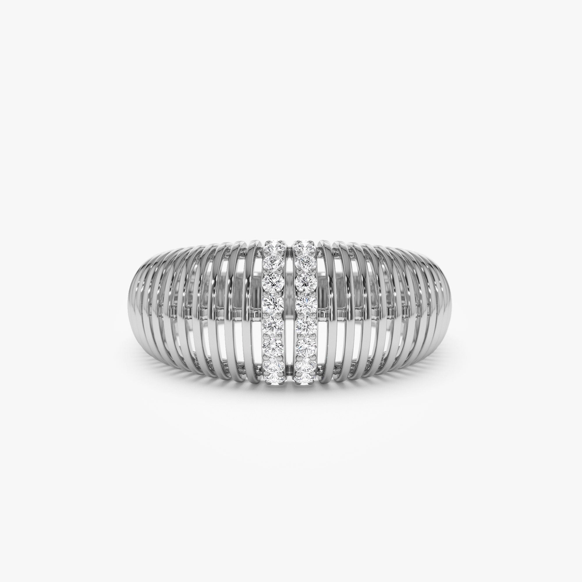 OBFJ1160 - 14K Diamond-Encrusted Ribbed Dome Statement Ring 10