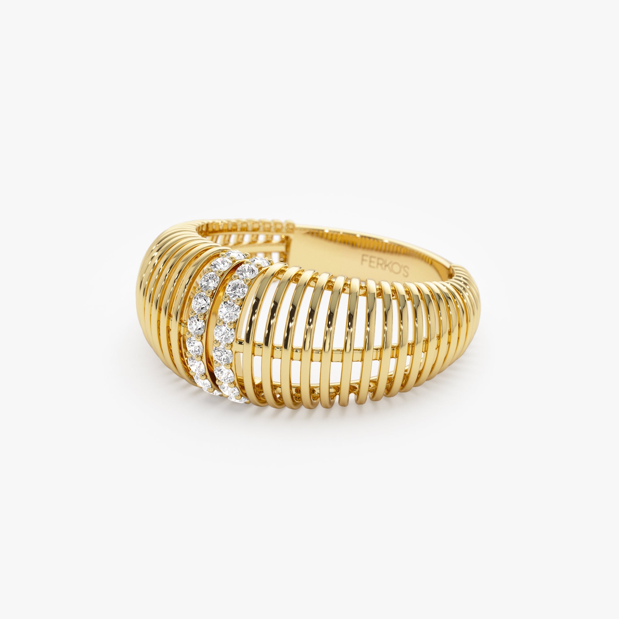 OBFJ1160 - 14K Diamond-Encrusted Ribbed Dome Statement Ring 11