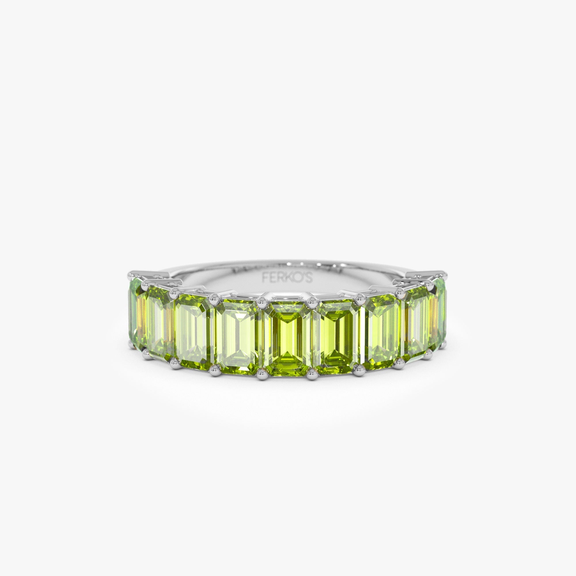 OBFJ1321 - 14k Emerald Cut Peridot Nine Stone Ring 2.35ctw 7