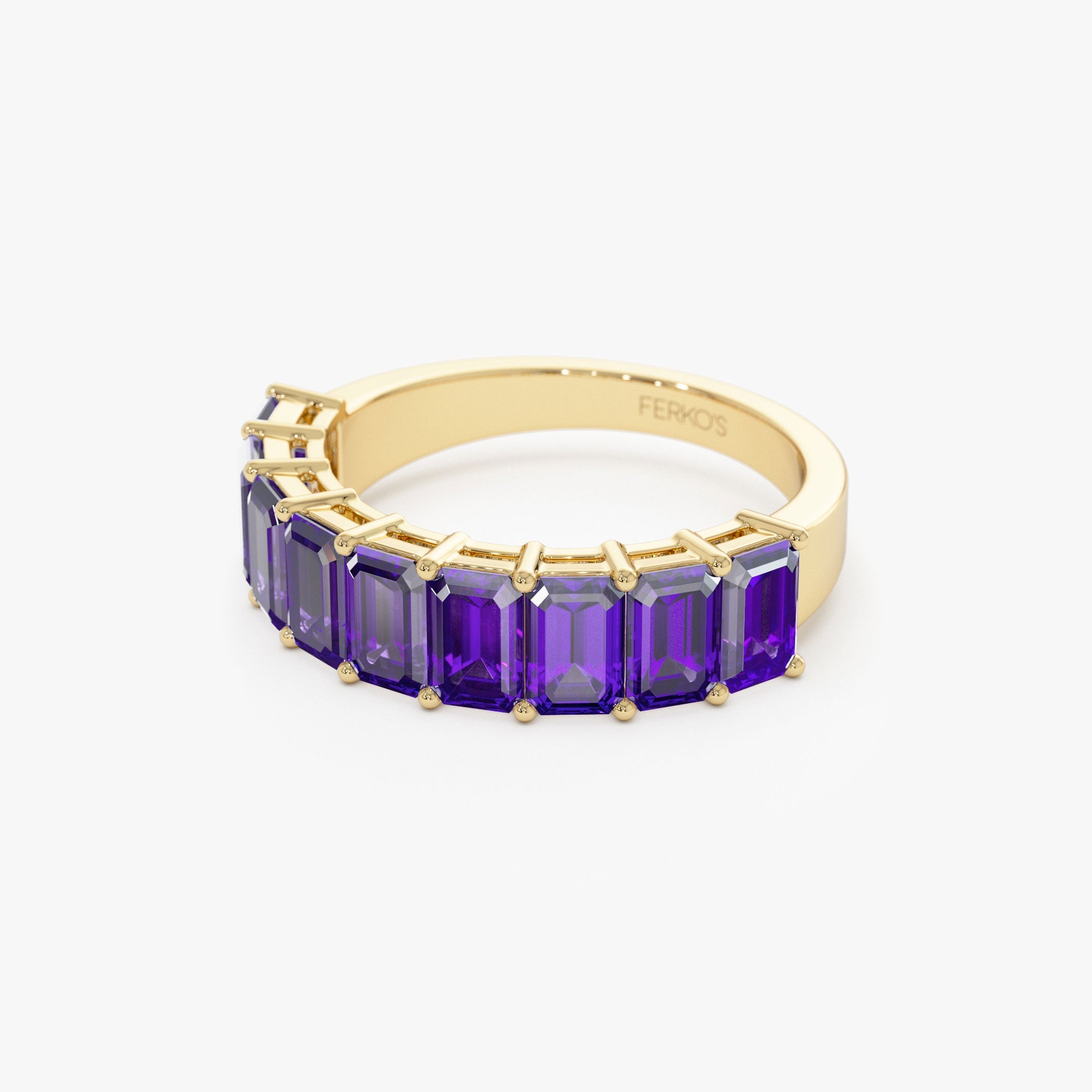 OBFJ1320 - 14k Emerald Cut Amethyst Nine Stone Ring 2.55ctw 9