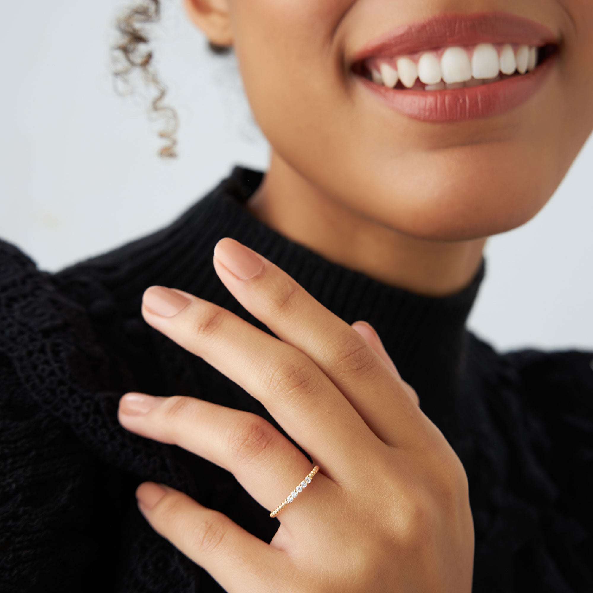 OBFJ1110 - 14K Stacking Dainty Beaded Diamond Band 3