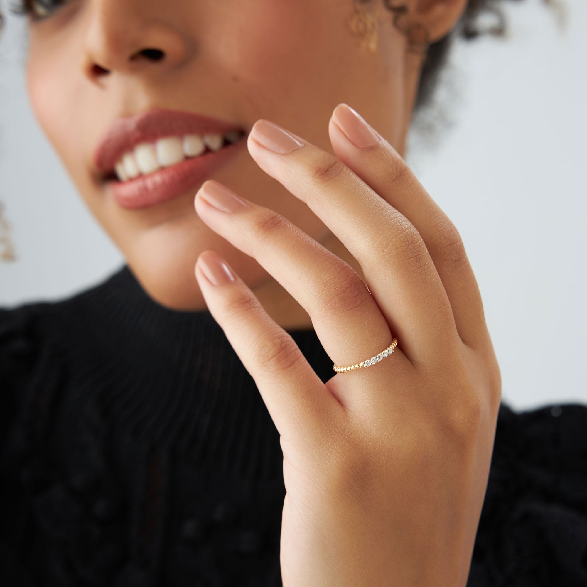 OBFJ1110 - 14K Stacking Dainty Beaded Diamond Band 5
