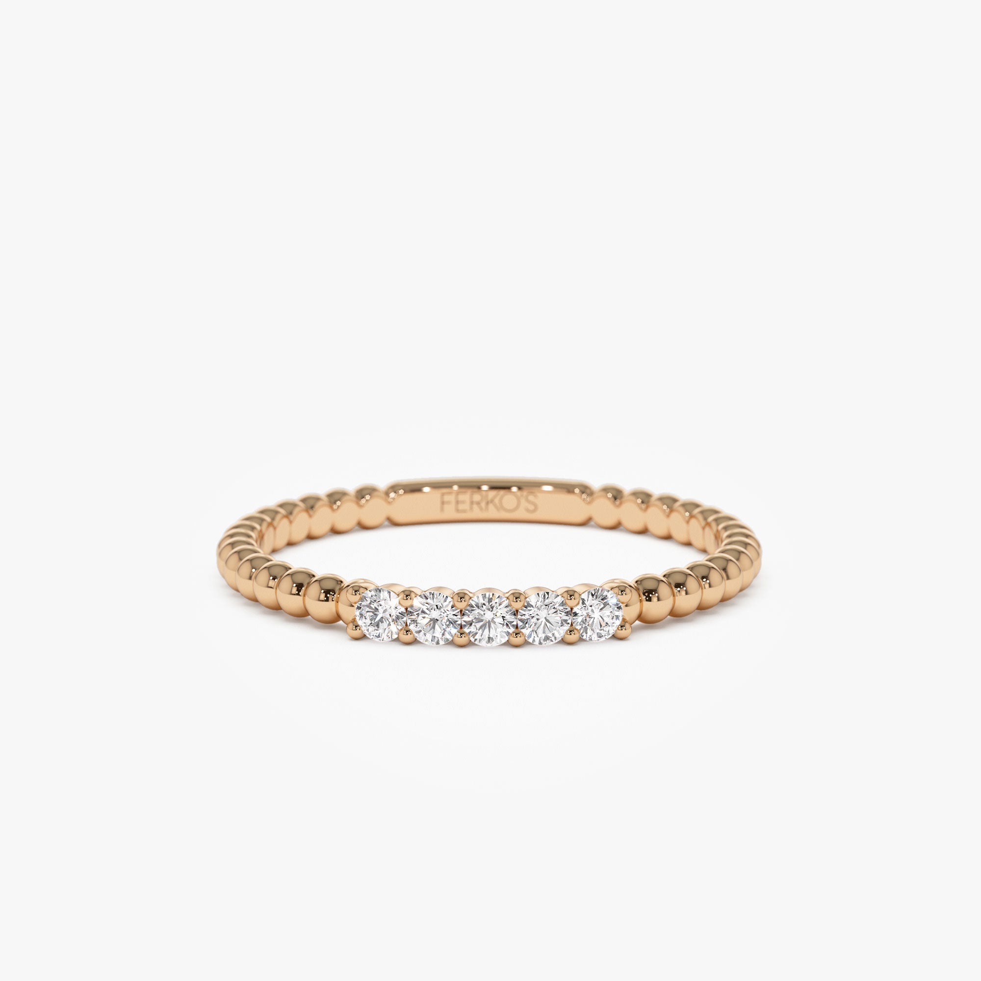 OBFJ1110 - 14K Stacking Dainty Beaded Diamond Band 7