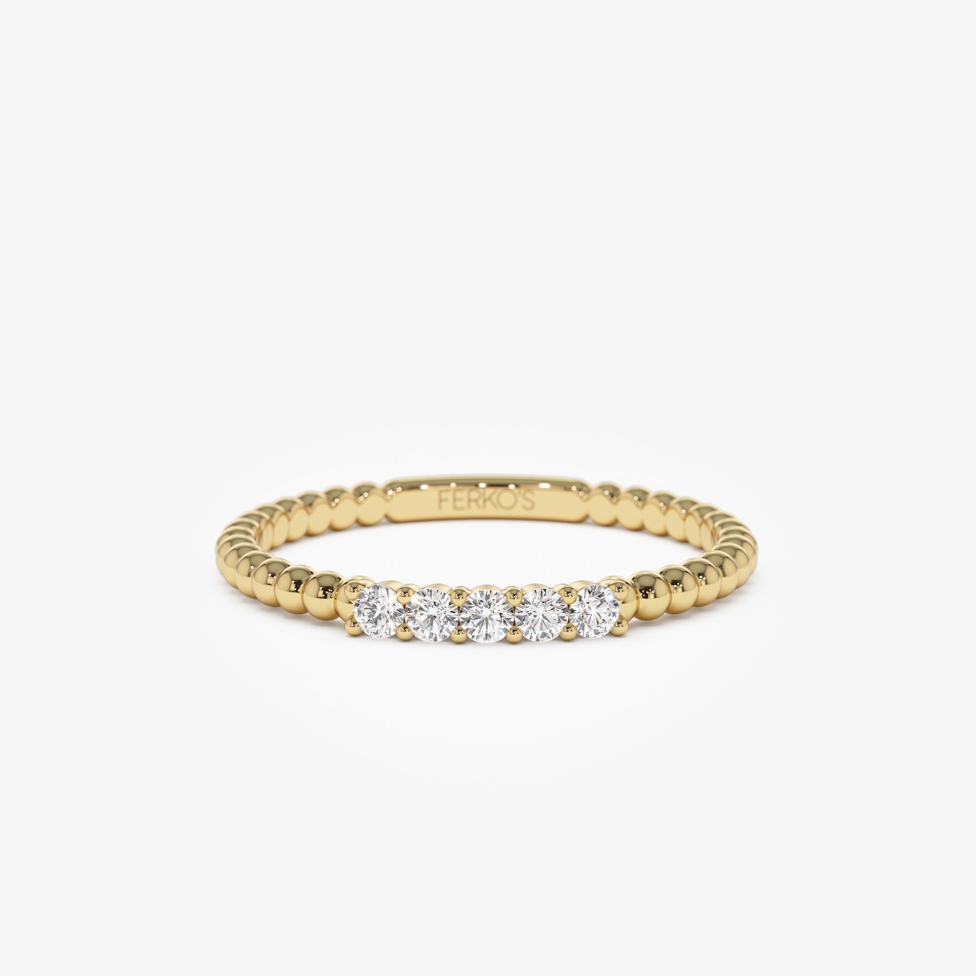 OBFJ1110 - 14K Stacking Dainty Beaded Diamond Band 1