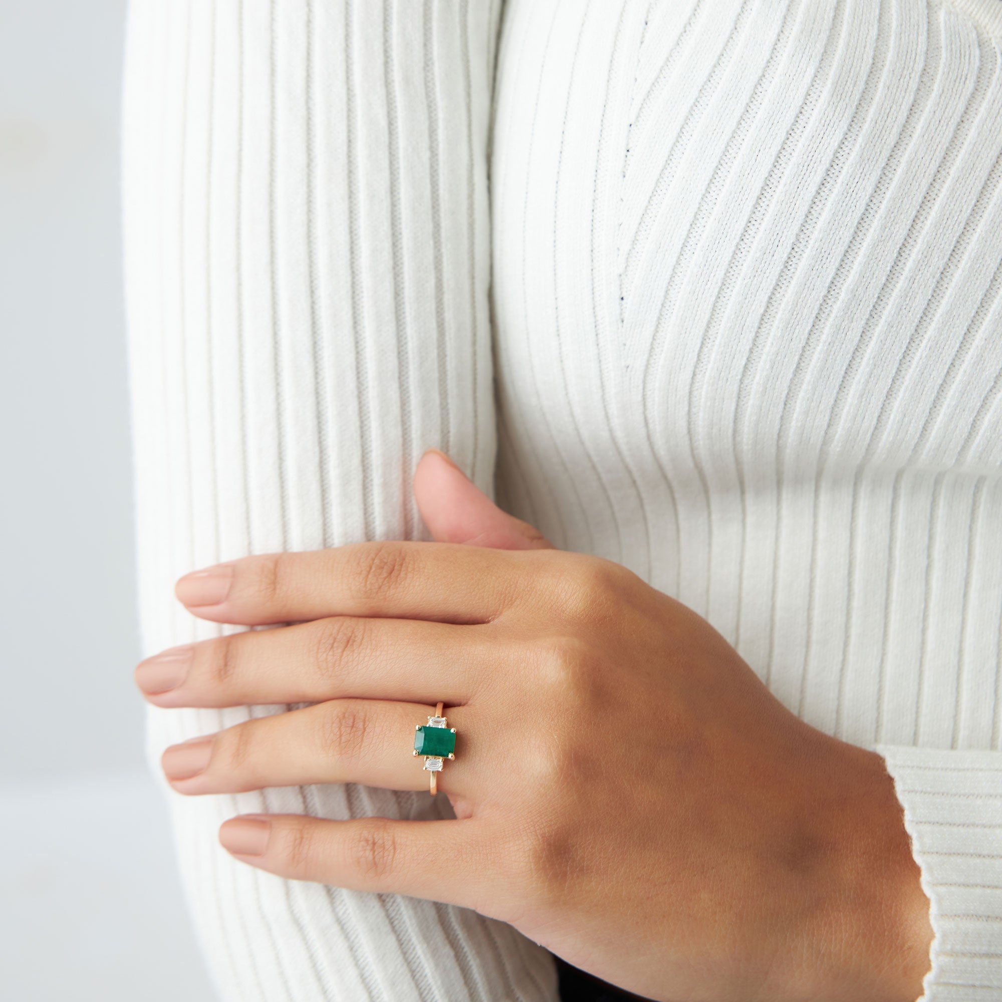 OBFJ1095 - 14k Three Stone Emerald Engagement Ring 3