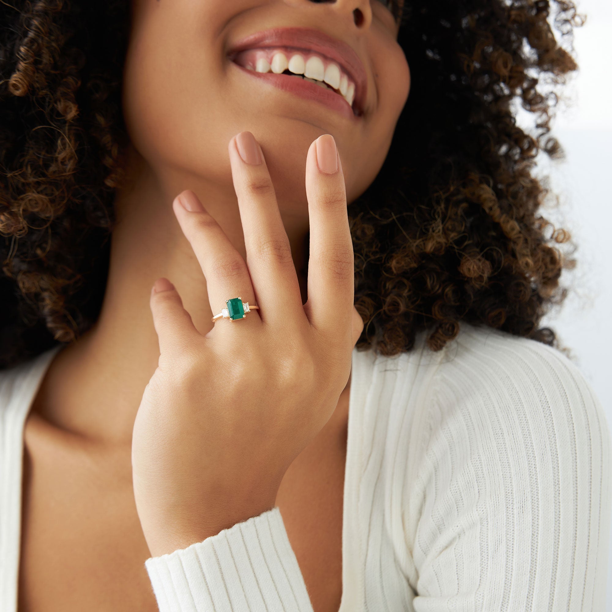 OBFJ1095 - 14k Three Stone Emerald Engagement Ring 5