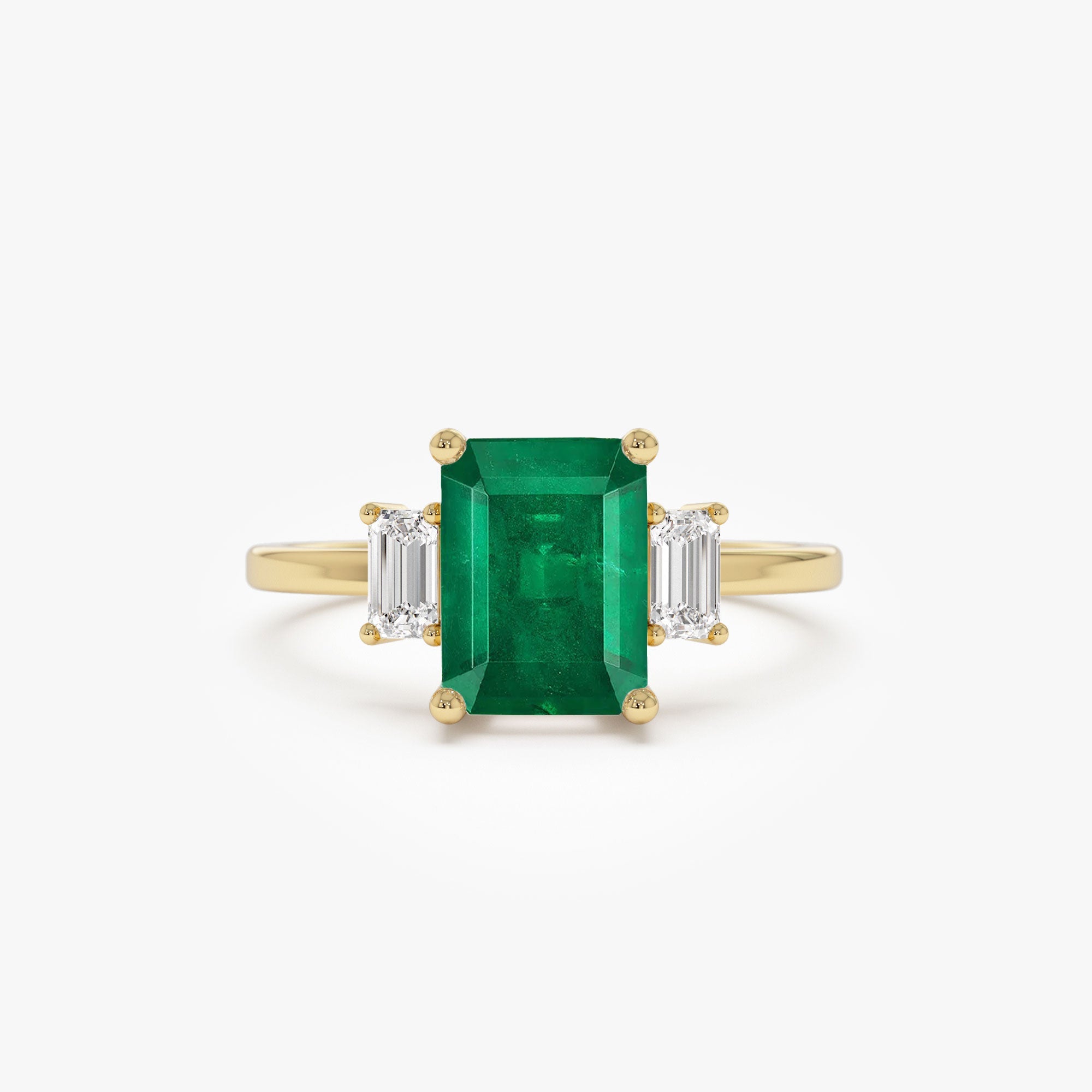 OBFJ1095 - 14k Three Stone Emerald Engagement Ring 1