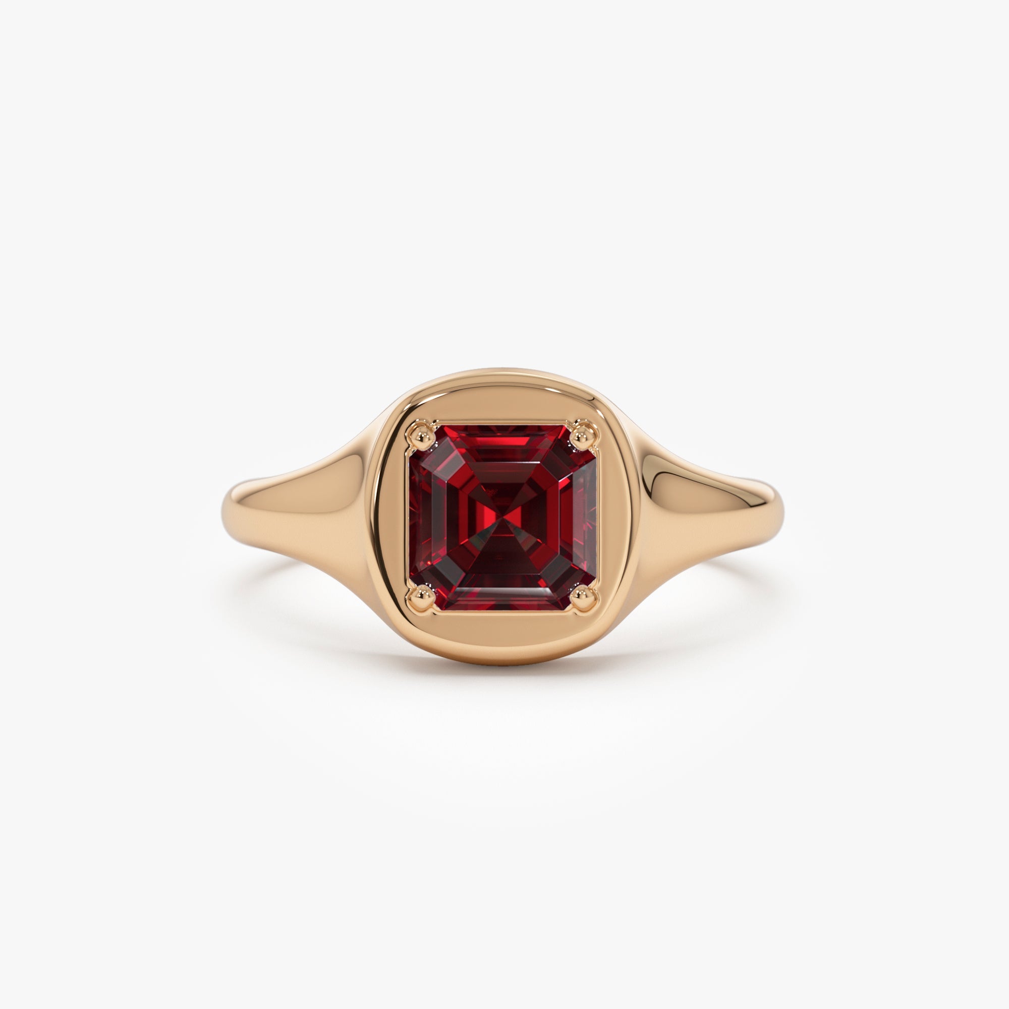 OBFJ0789 - 14K Asscher Cut Garnet Signet Ring 5