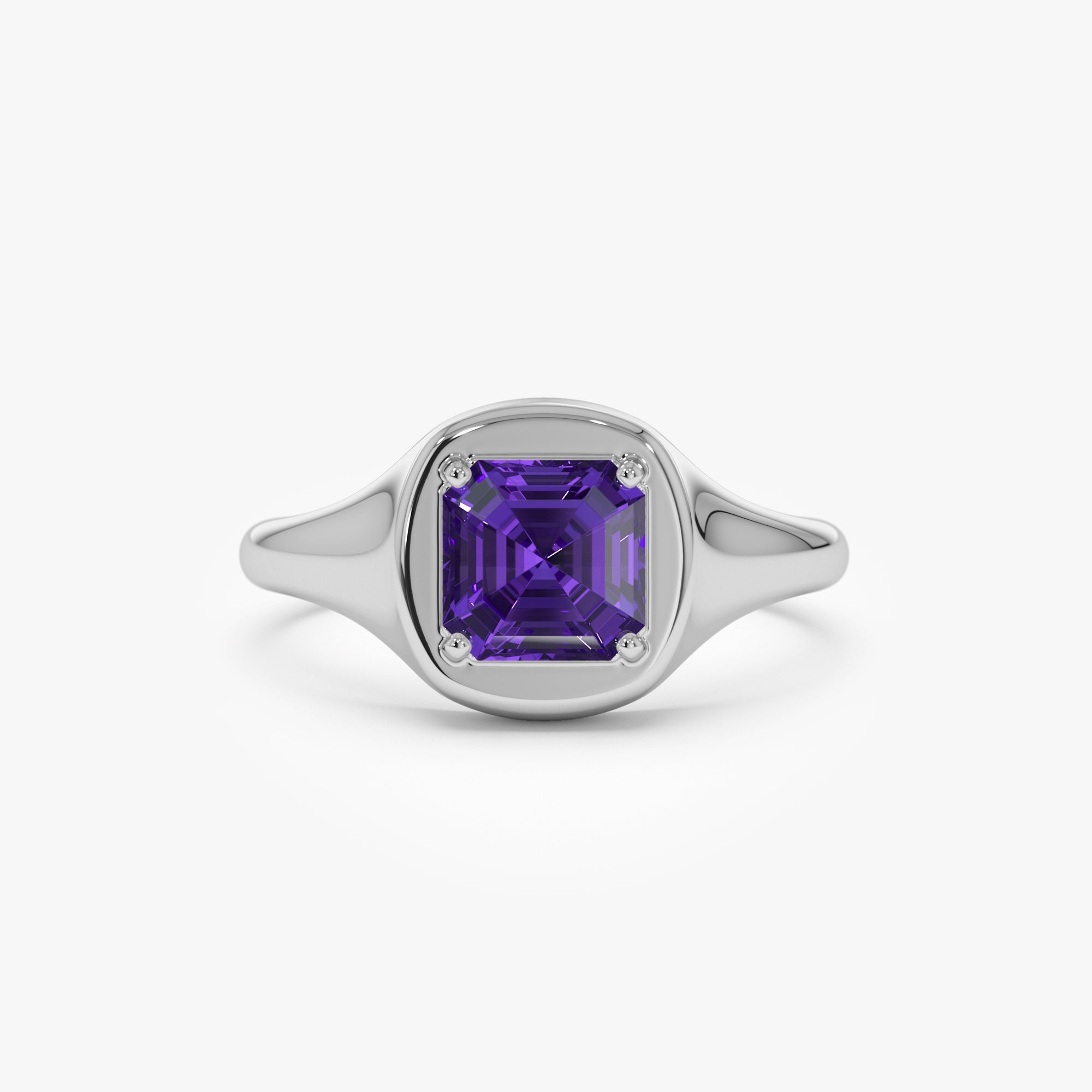 OBFJ0787 - 14K Asscher Cut Amethyst Signet Ring 6