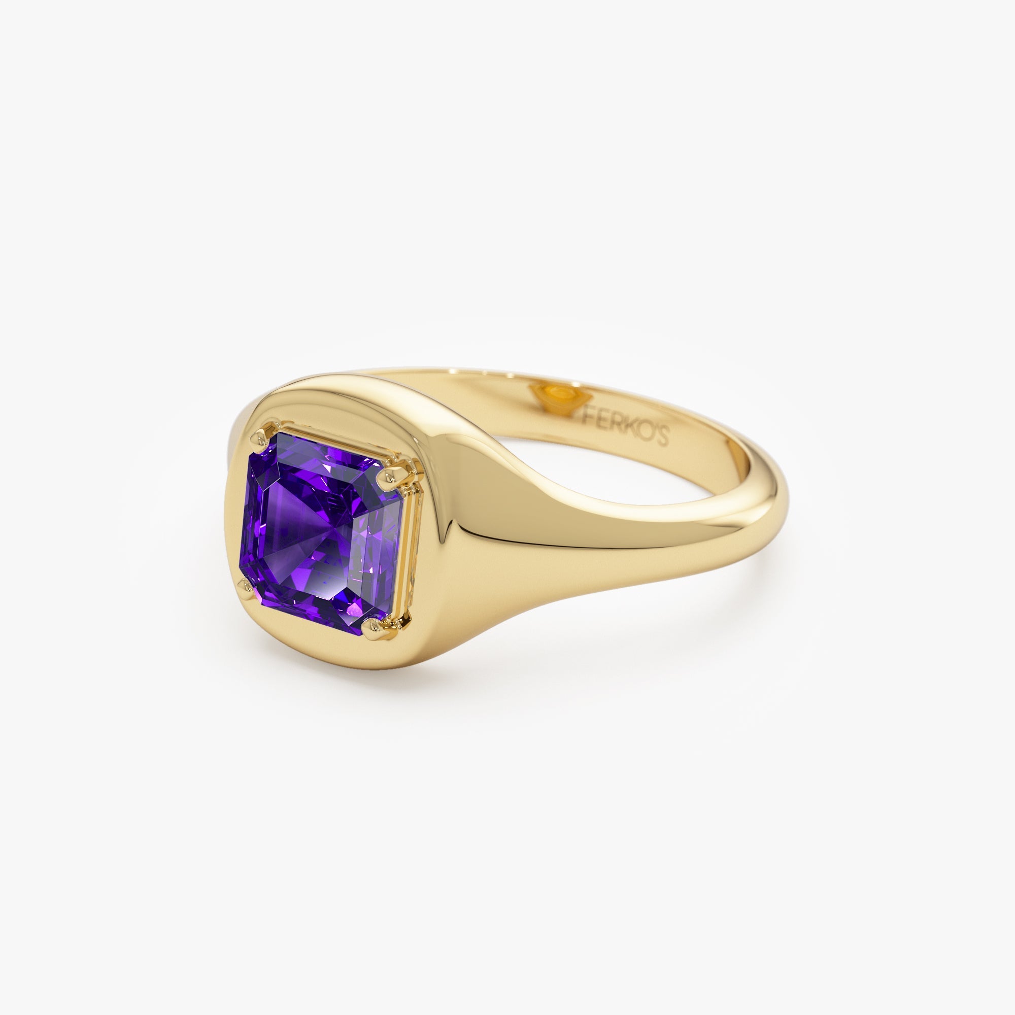 OBFJ0787 - 14K Asscher Cut Amethyst Signet Ring 7